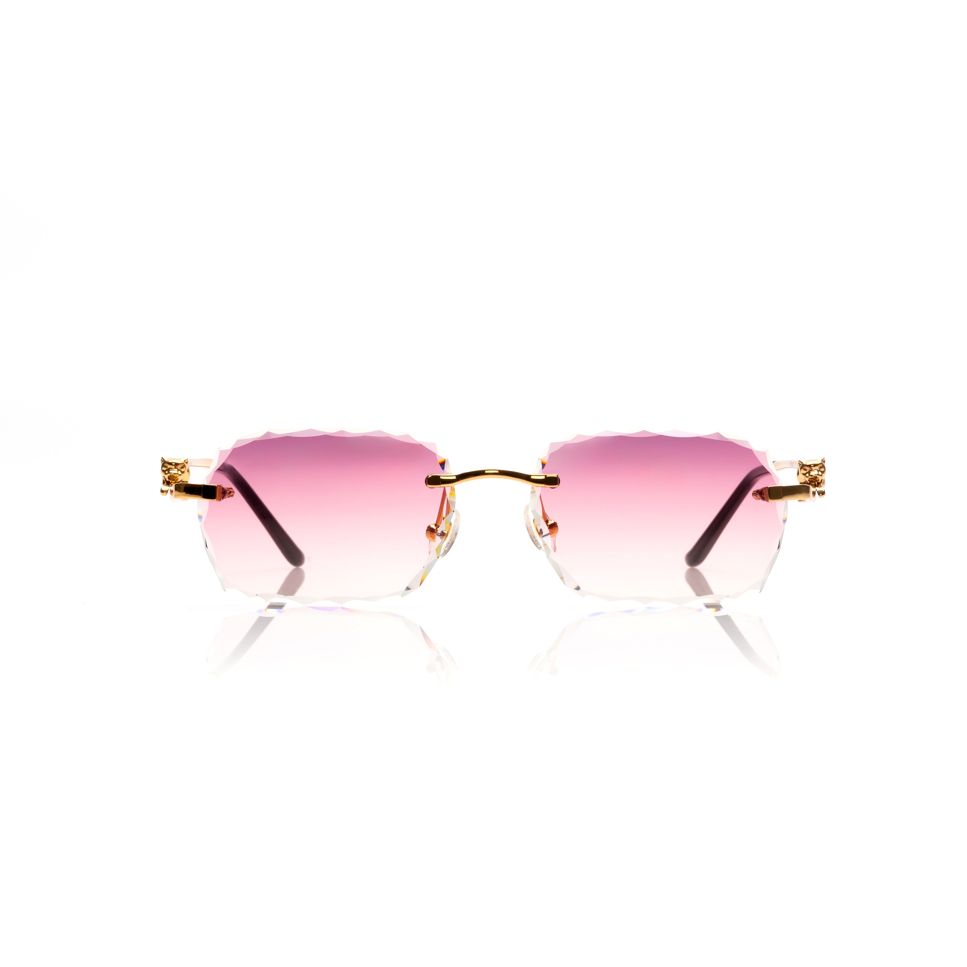 Lunettes Rectangle — Métal Doré & Verres Rose Taillés