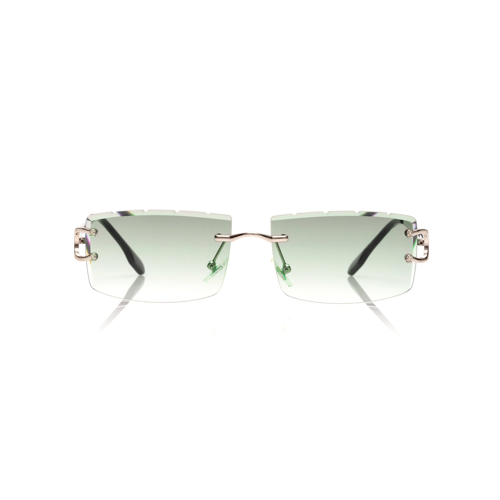 Lunettes Rectangle — Métal Doré & Verres Verts