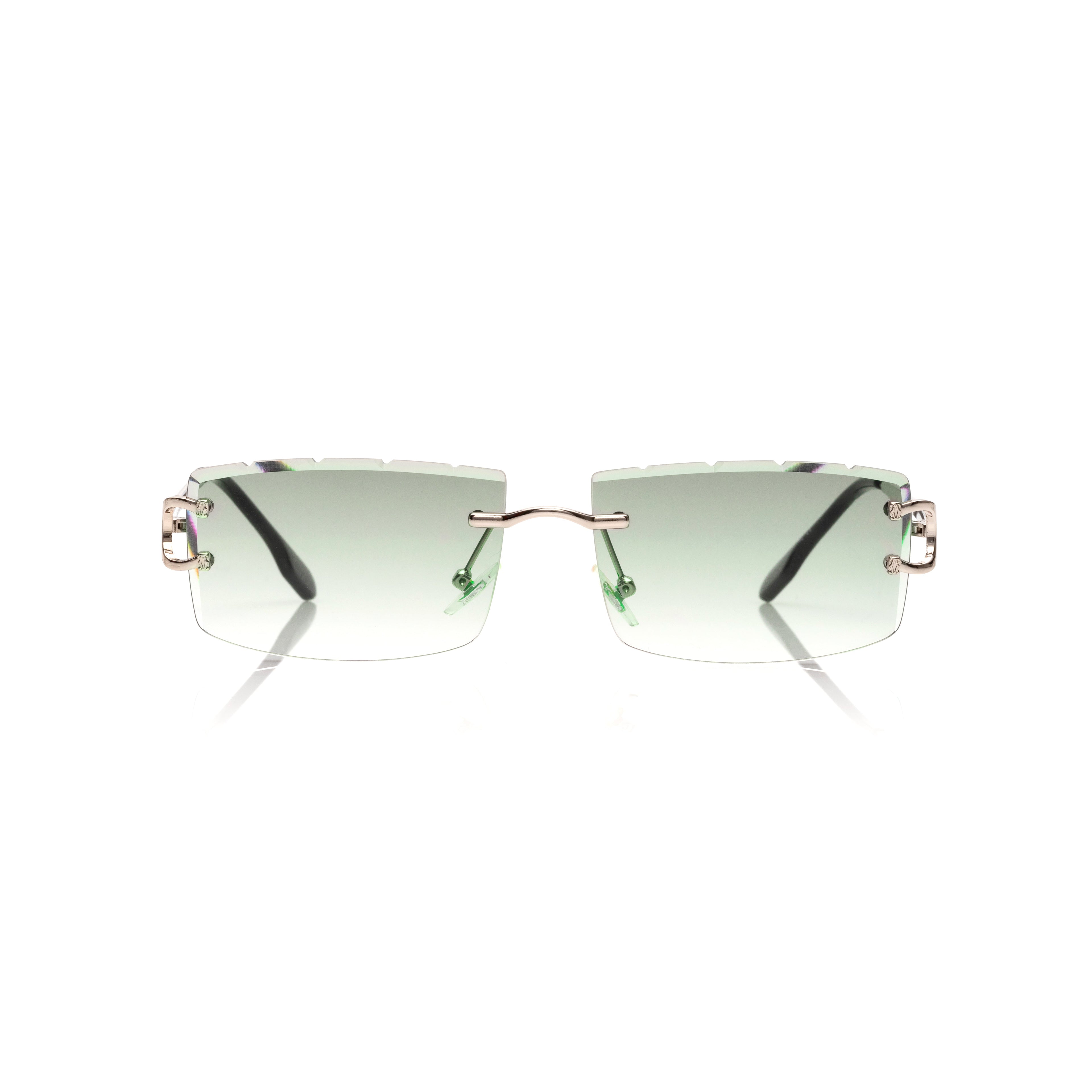 Lunettes Rectangle — Métal Doré & Verres Verts