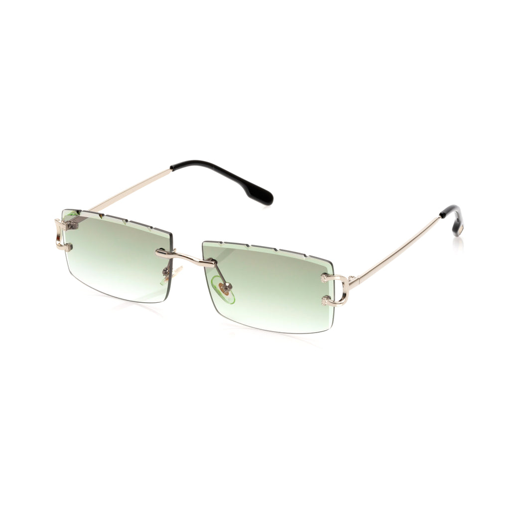 Lunettes Rectangle — Métal Doré & Verres Verts