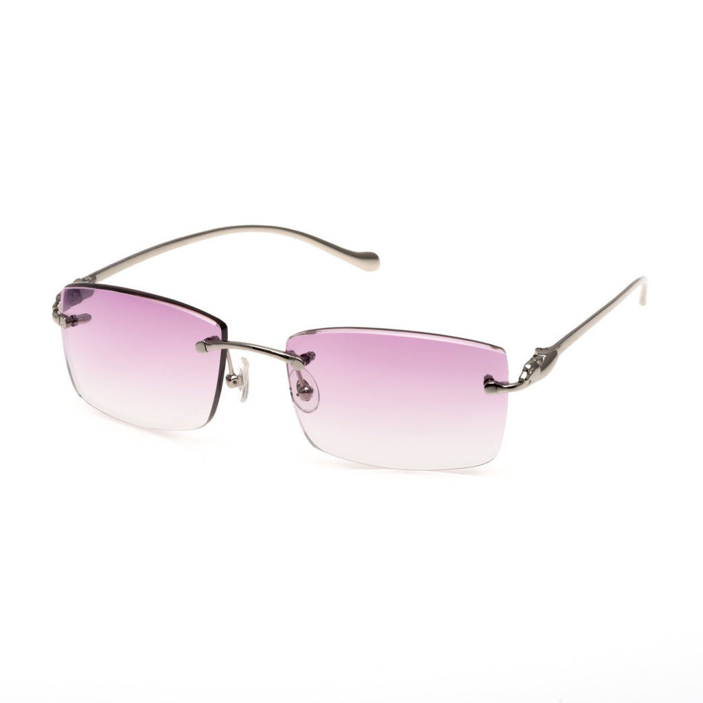 Lunettes Rectangle — Métal Gris Fumé & Verres Lilas