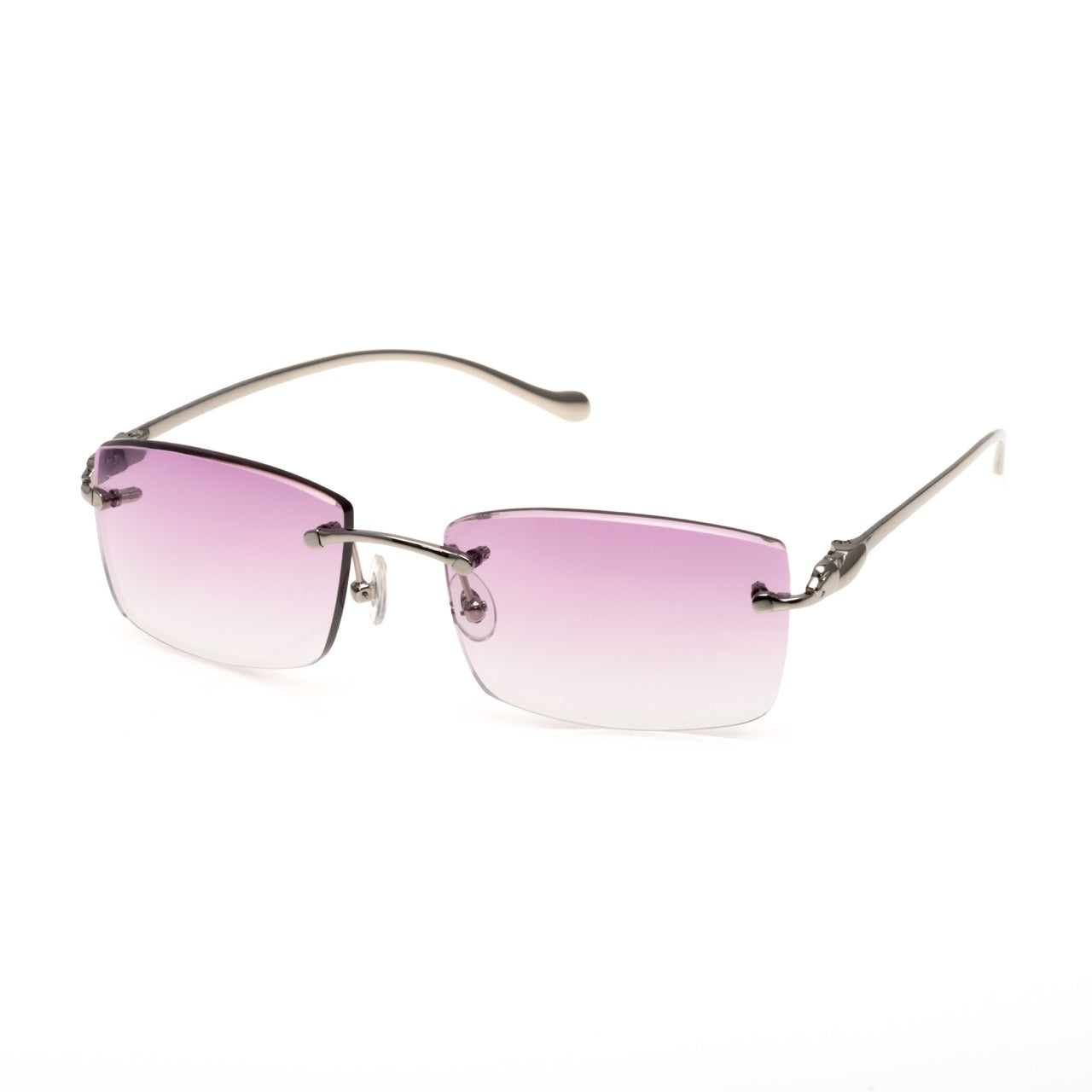 Lunettes Rectangle — Métal Gris Fumé & Verres Lilas