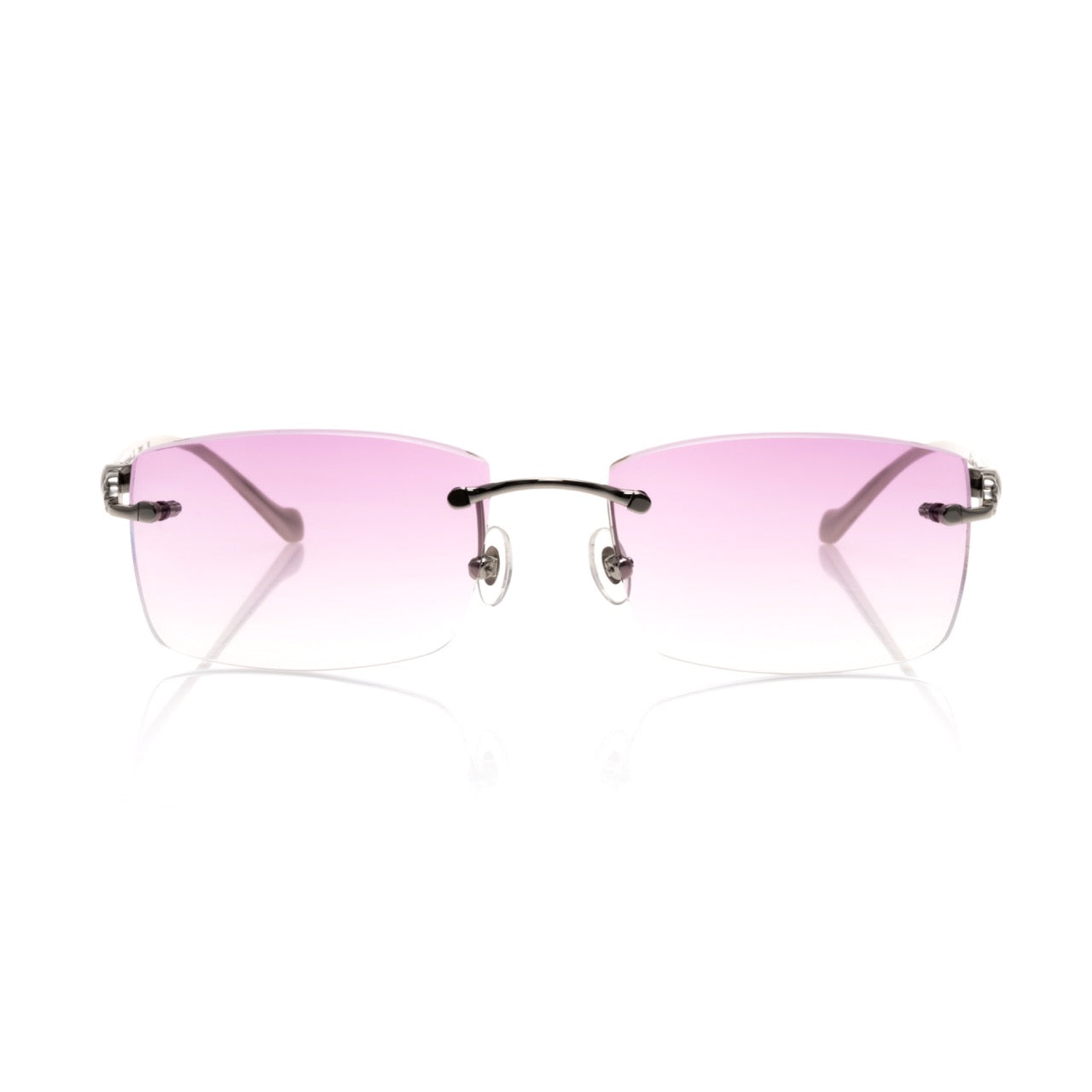 Lunettes Rectangle — Métal Gris Fumé & Verres Lilas