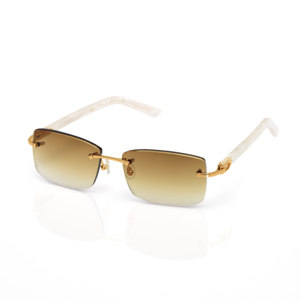 Lunettes Rectangle Sans Cerclage — Branches Nacre & Doré