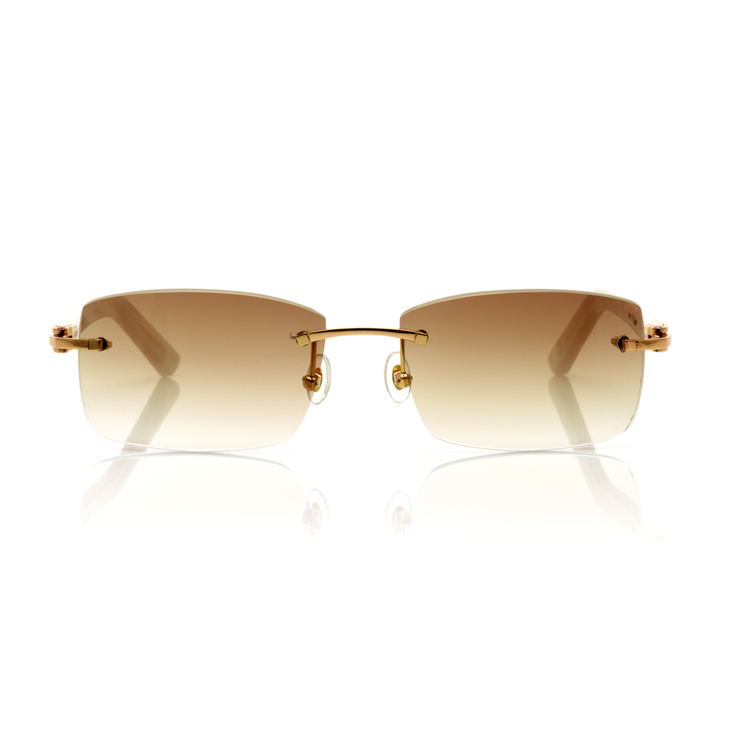 Lunettes Rectangle Sans Cerclage — Branches Nacre & Doré