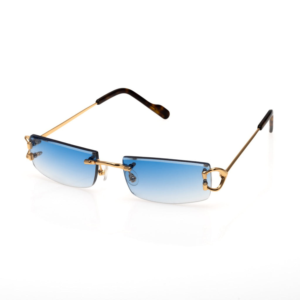 Lunettes Rectangle Sans Cerclage — Doré & Bleu Dégradé