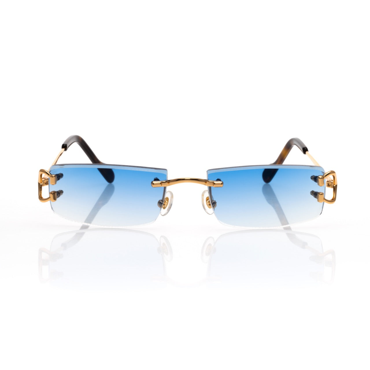 Lunettes Rectangle Sans Cerclage — Doré & Bleu Dégradé