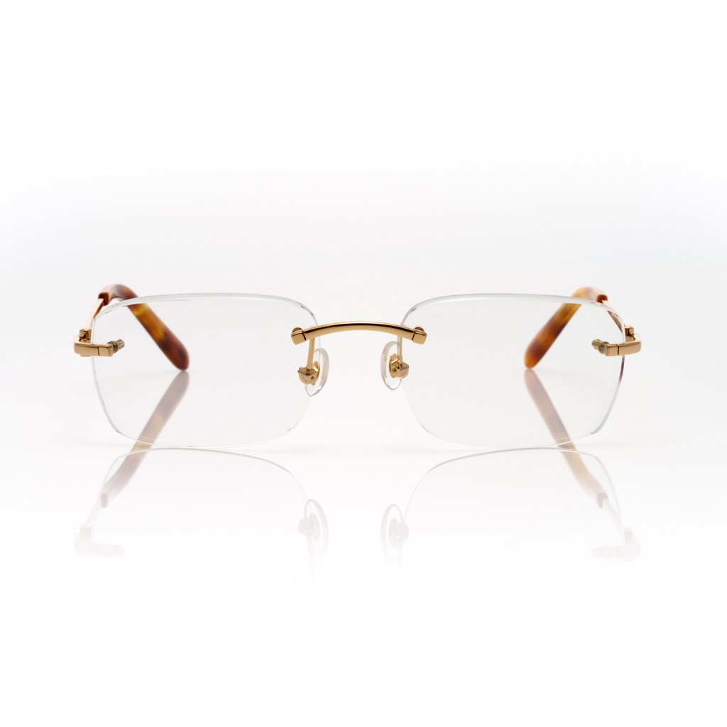 Lunettes Rectangle Sans Cerclage — Doré & Écaille