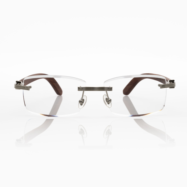 Lunettes Rectangle Sans Cerclage — Métal & Branches Bois Acajou