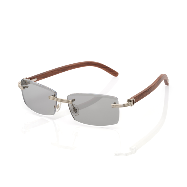Lunettes Rectangle Sans Cerclage — Métal & Branches Bois Acajou