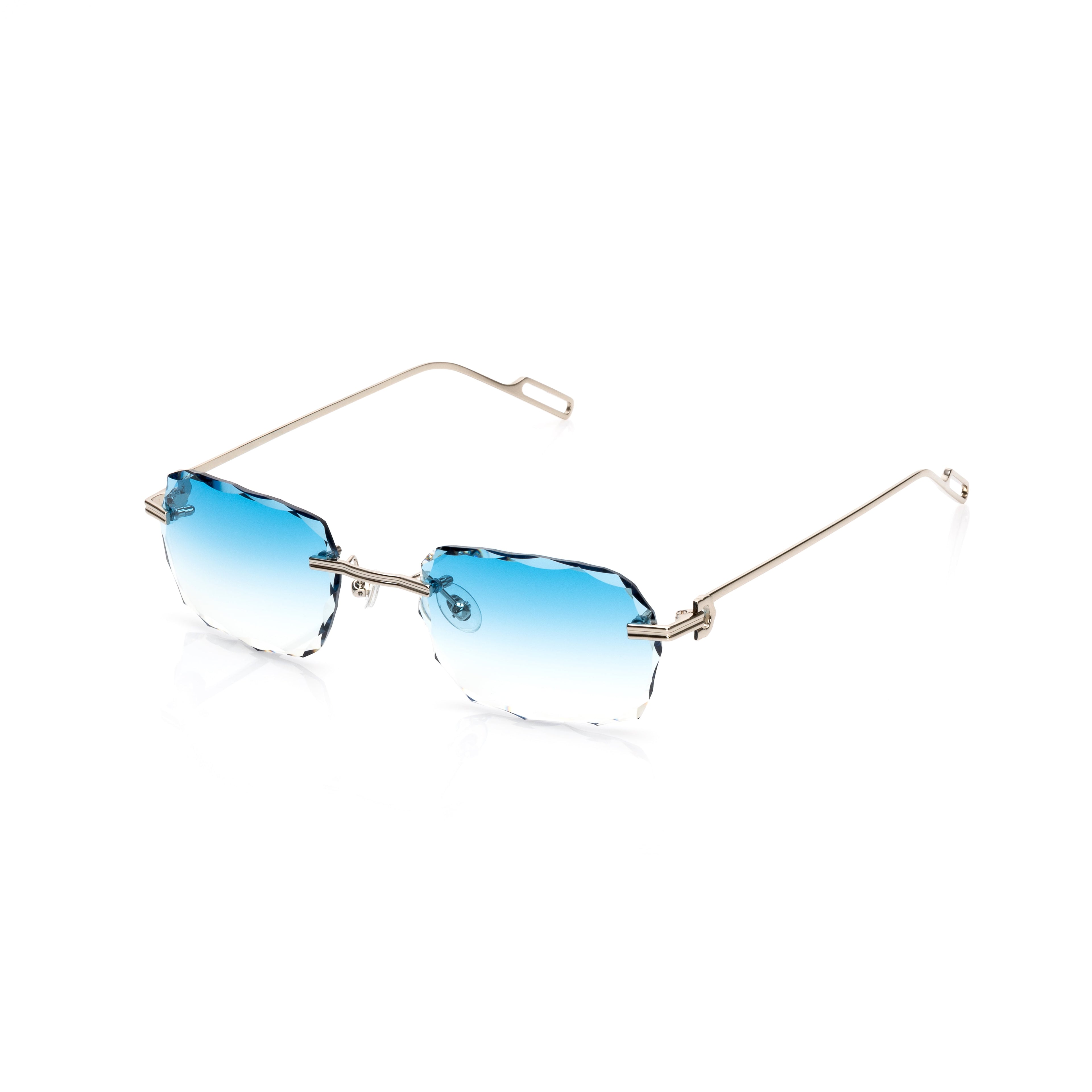 Lunettes Rectangle Taille Diamant — Argent & Verres Bleu Rose
