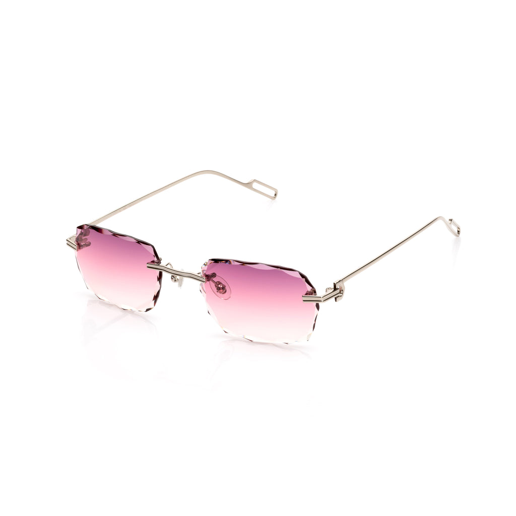 Lunettes Rectangle Taille Diamant — Argent & Verres Bleu Rose