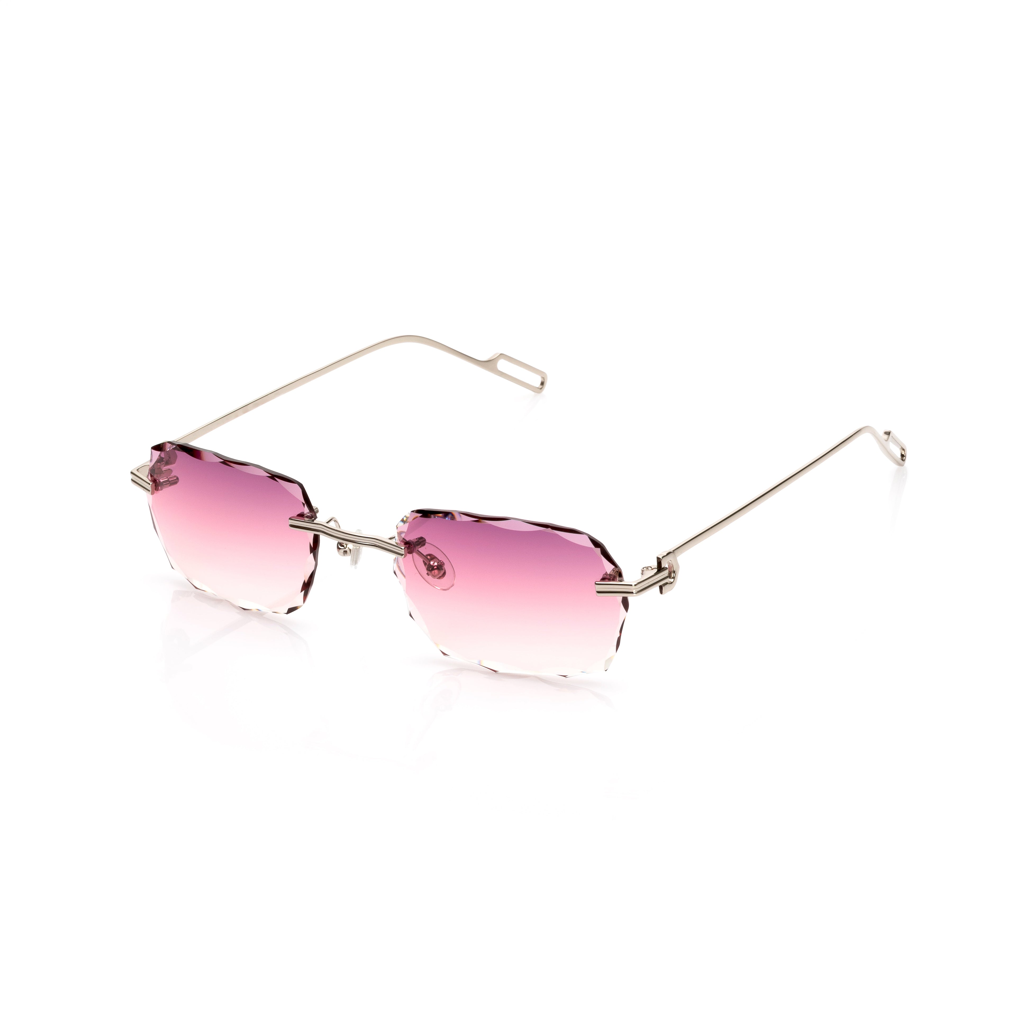 Lunettes Rectangle Taille Diamant — Argent & Verres Bleu Rose