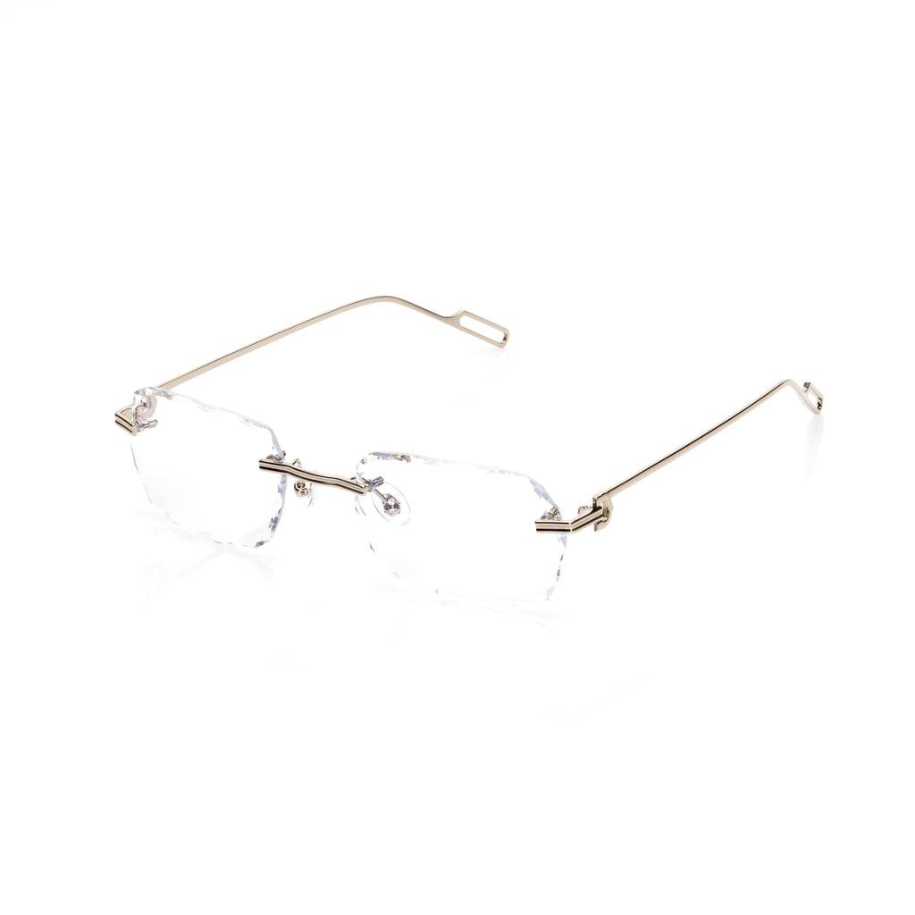 Lunettes Rectangle Taille Diamant — Argent & Verres Bleu Rose
