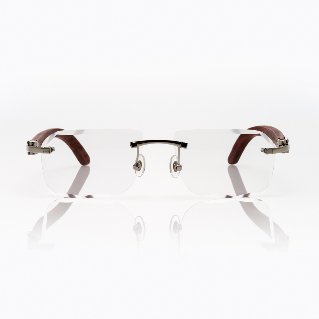 Lunettes Sans Cerclage — Argent & Bois Acajou