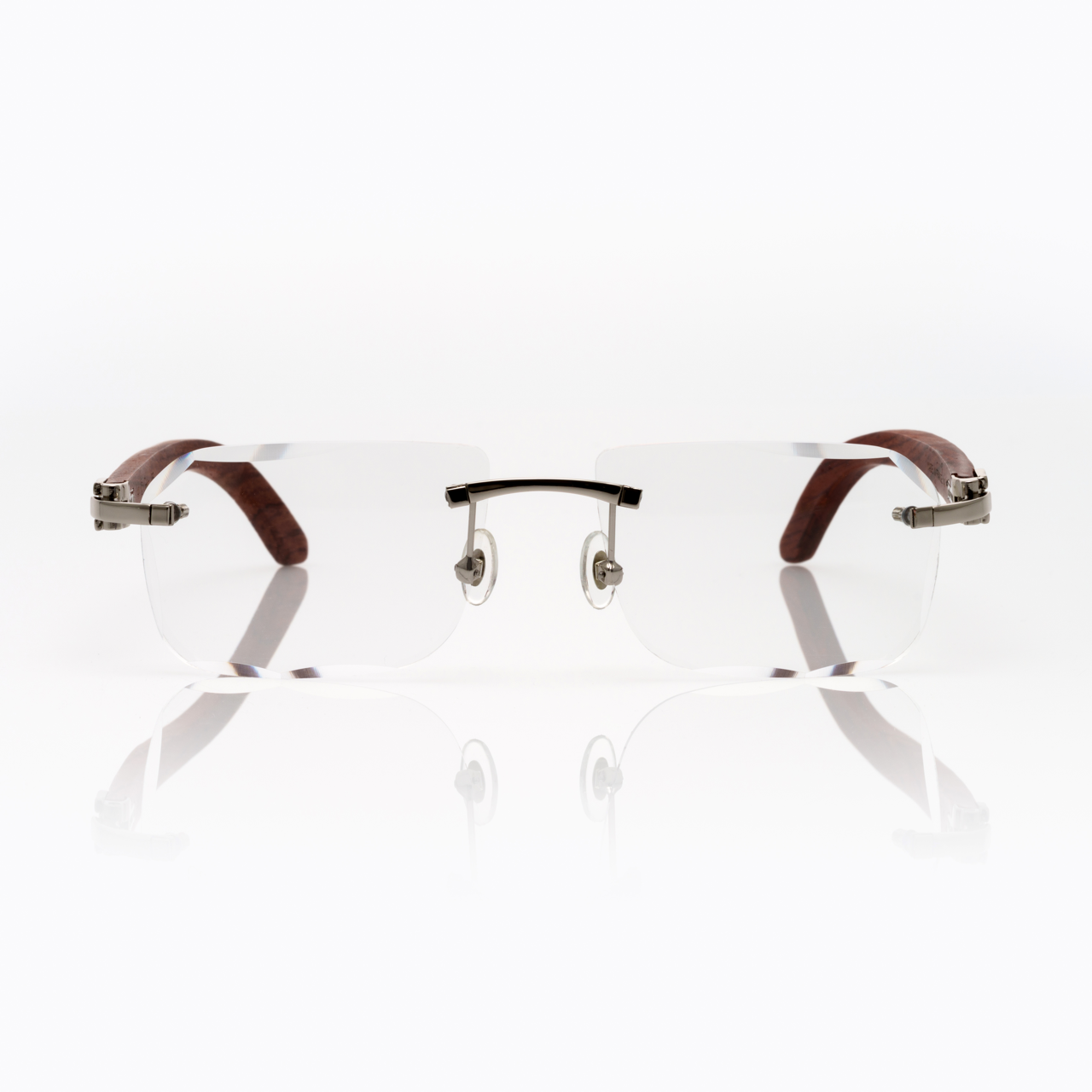 Lunettes Sans Cerclage — Argent & Bois Acajou