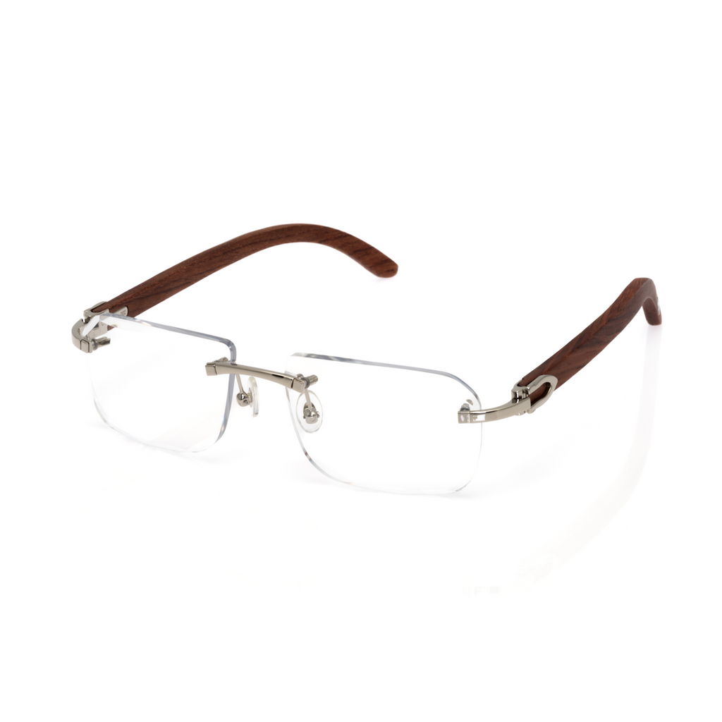 Lunettes Sans Cerclage — Argent & Bois Acajou