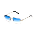 Lunettes Sans Cerclage — Argent & Verres Bleus Bord Ciselé