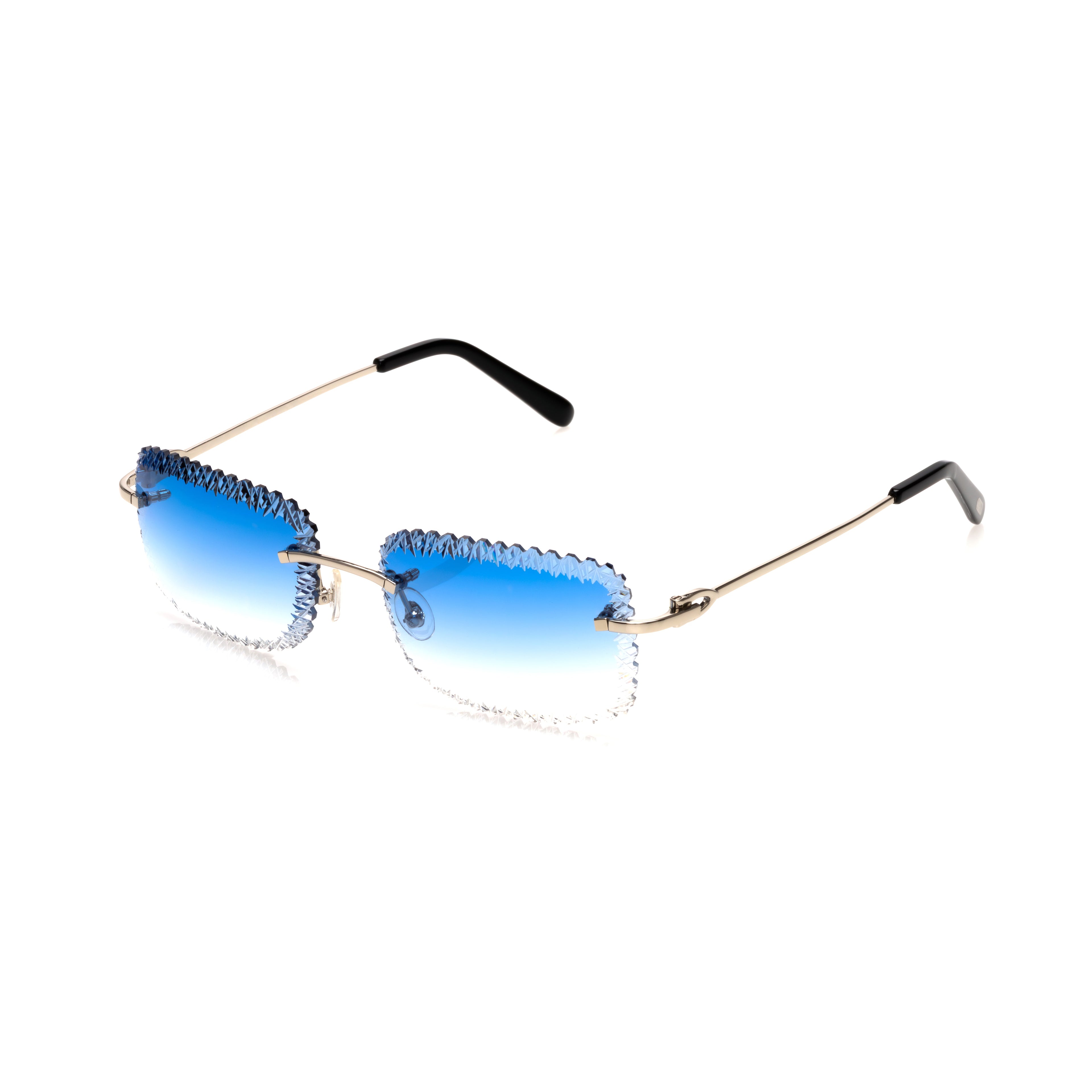 Lunettes Sans Cerclage — Argent & Verres Bleus Bord Ciselé
