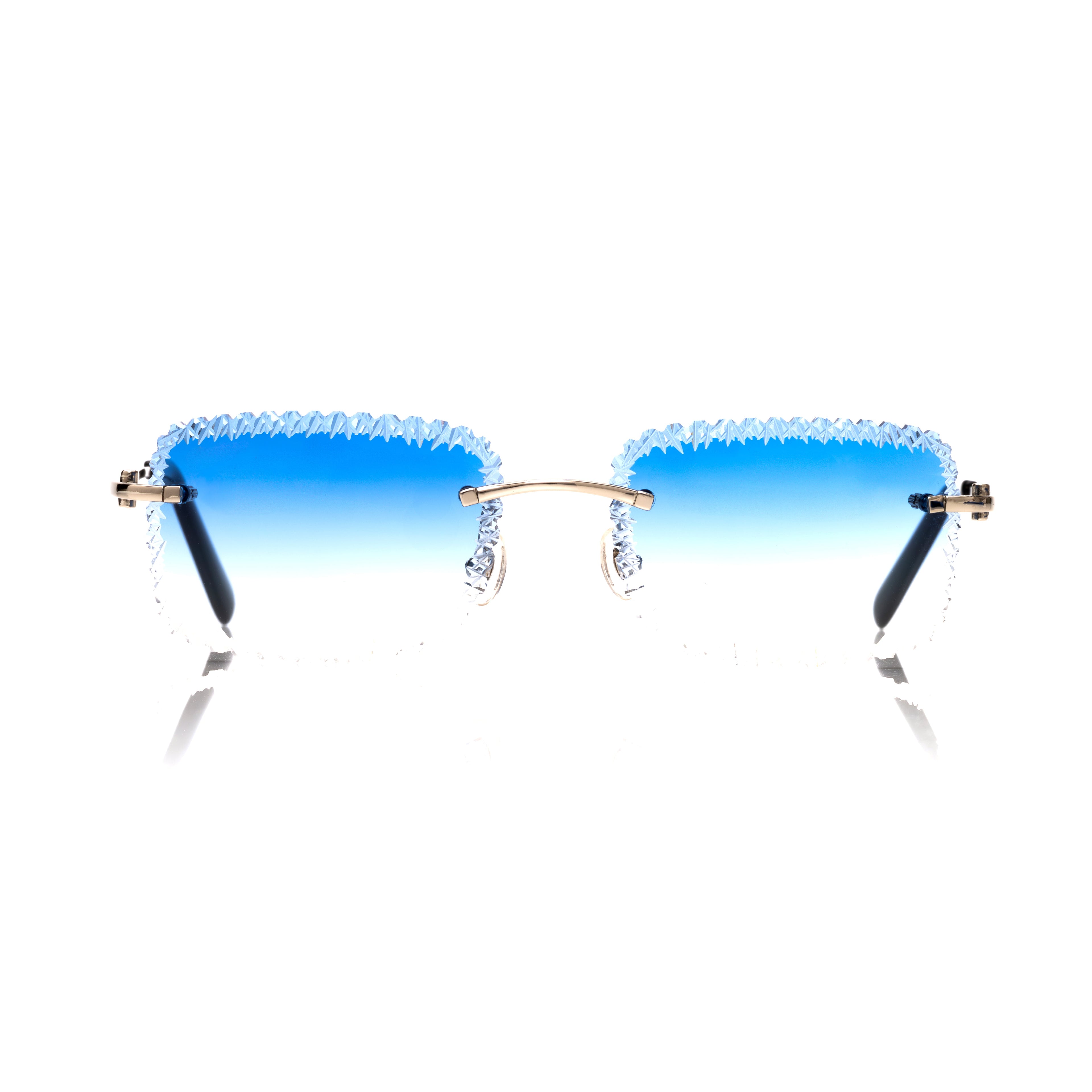 Lunettes Sans Cerclage — Argent & Verres Bleus Bord Ciselé