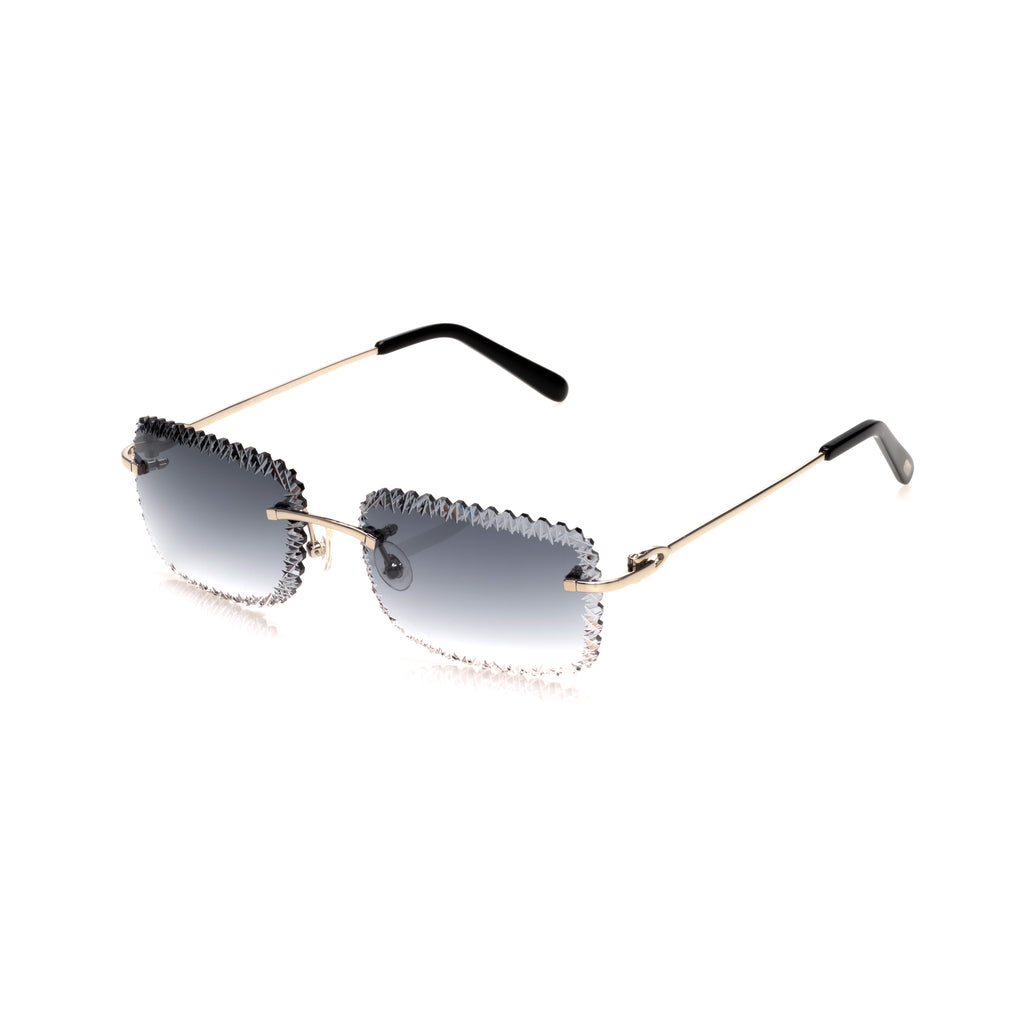 Lunettes Sans Cerclage — Argent & Verres Bleus Bord Ciselé