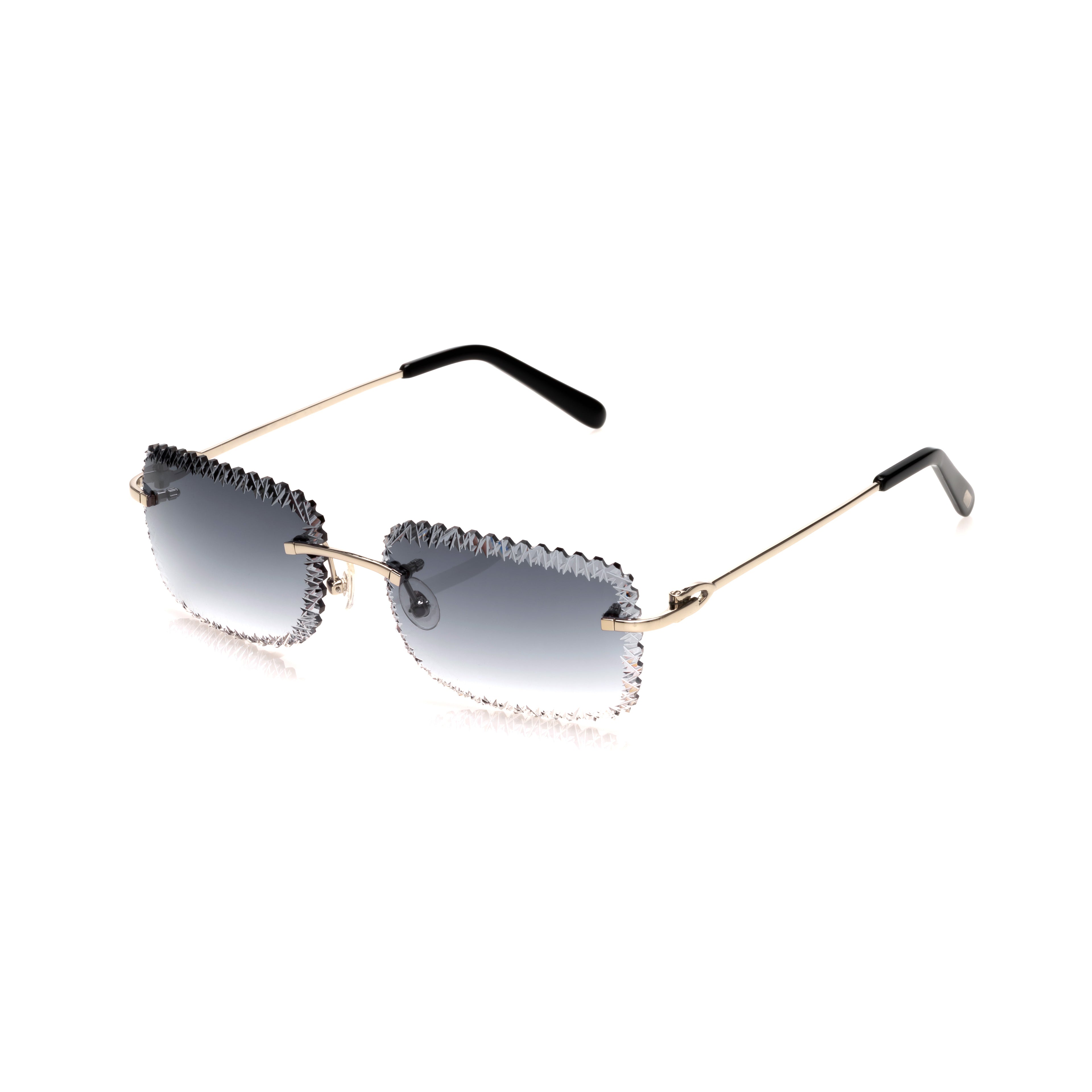 Lunettes Sans Cerclage — Argent & Verres Bleus Bord Ciselé