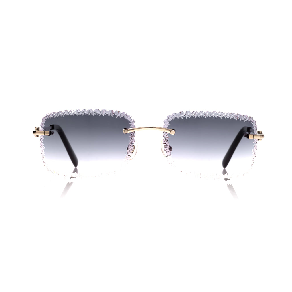 Lunettes Sans Cerclage — Argent & Verres Bleus Bord Ciselé