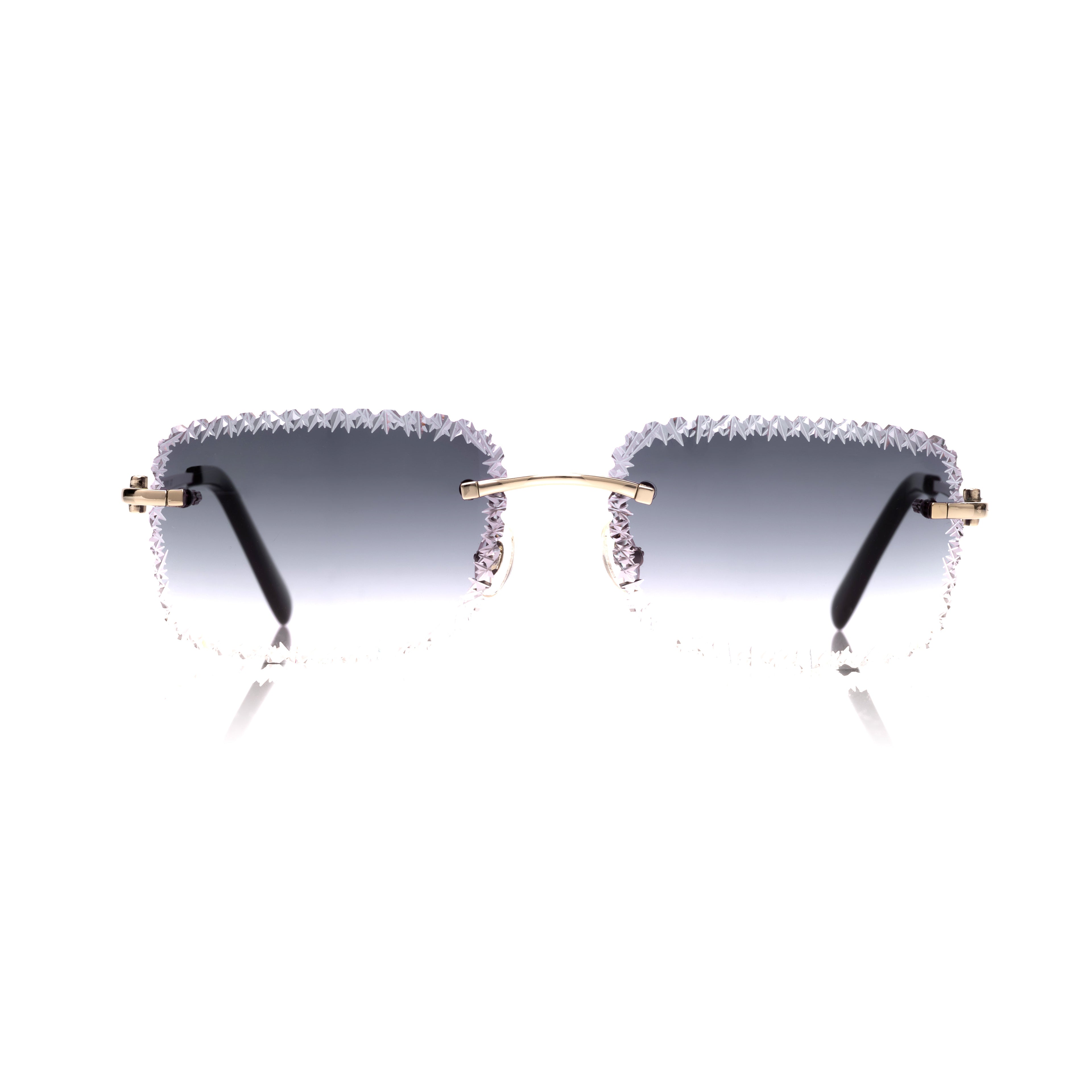 Lunettes Sans Cerclage — Argent & Verres Bleus Bord Ciselé
