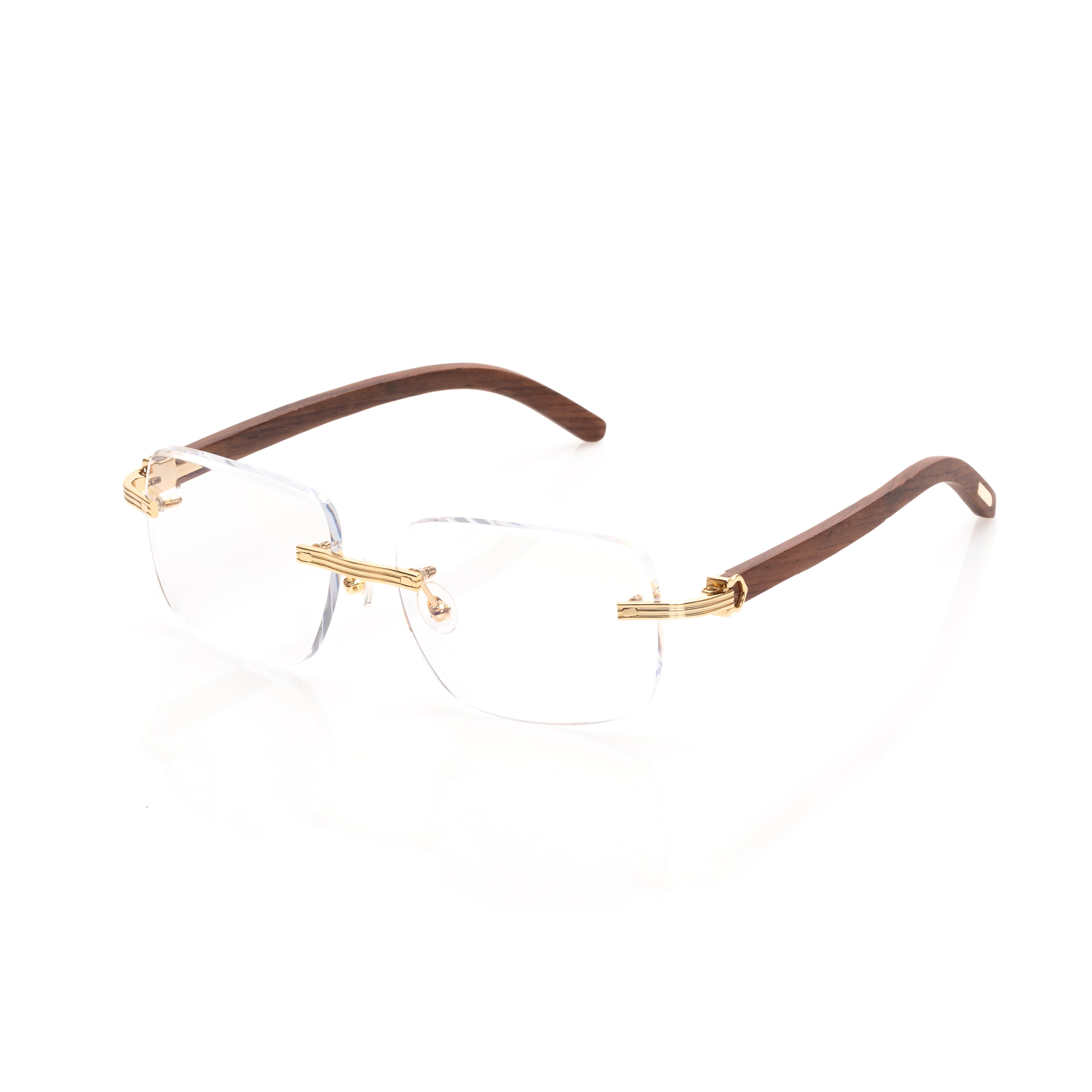 Lunettes Sans Cerclage — Bois Acajou & Doré
