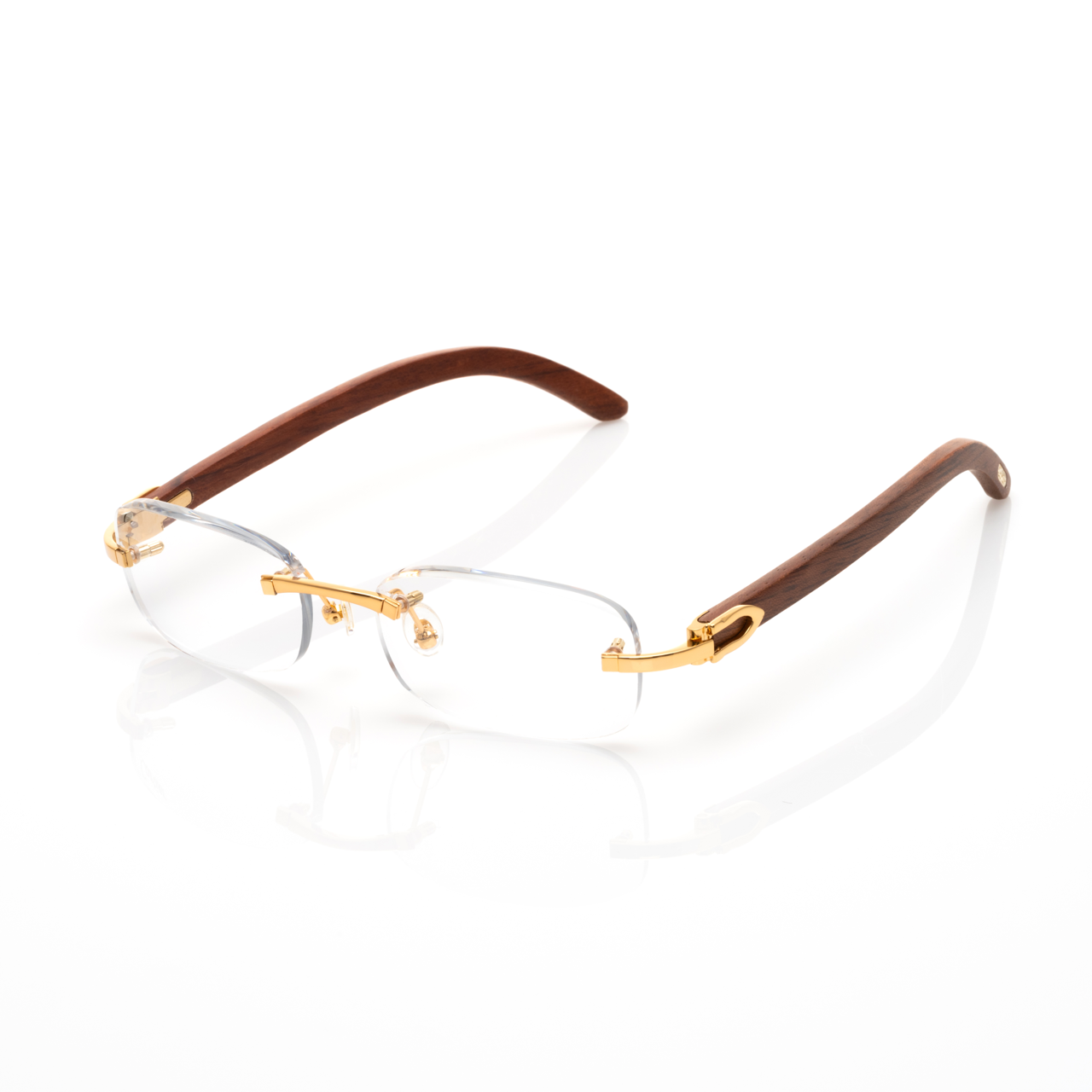 Lunettes Sans Cerclage — Bois Acajou & Or