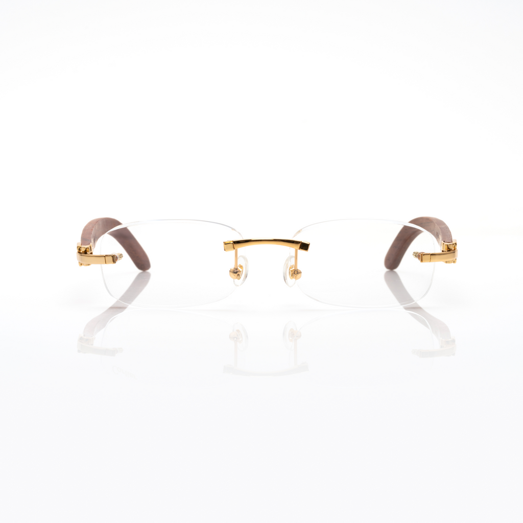 Lunettes Sans Cerclage — Bois Acajou & Or