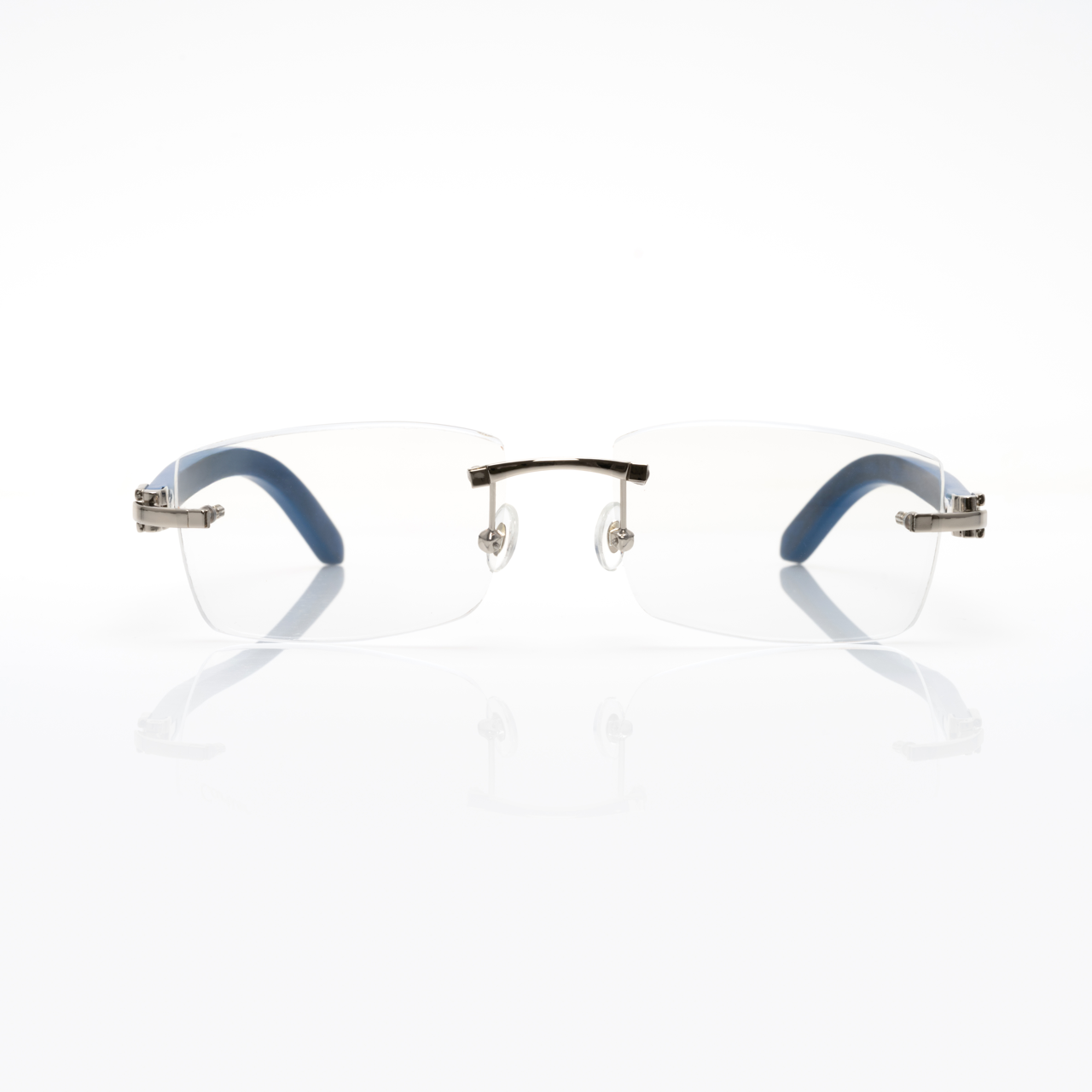 Lunettes Sans Cerclage — Bois Bleu & Argent