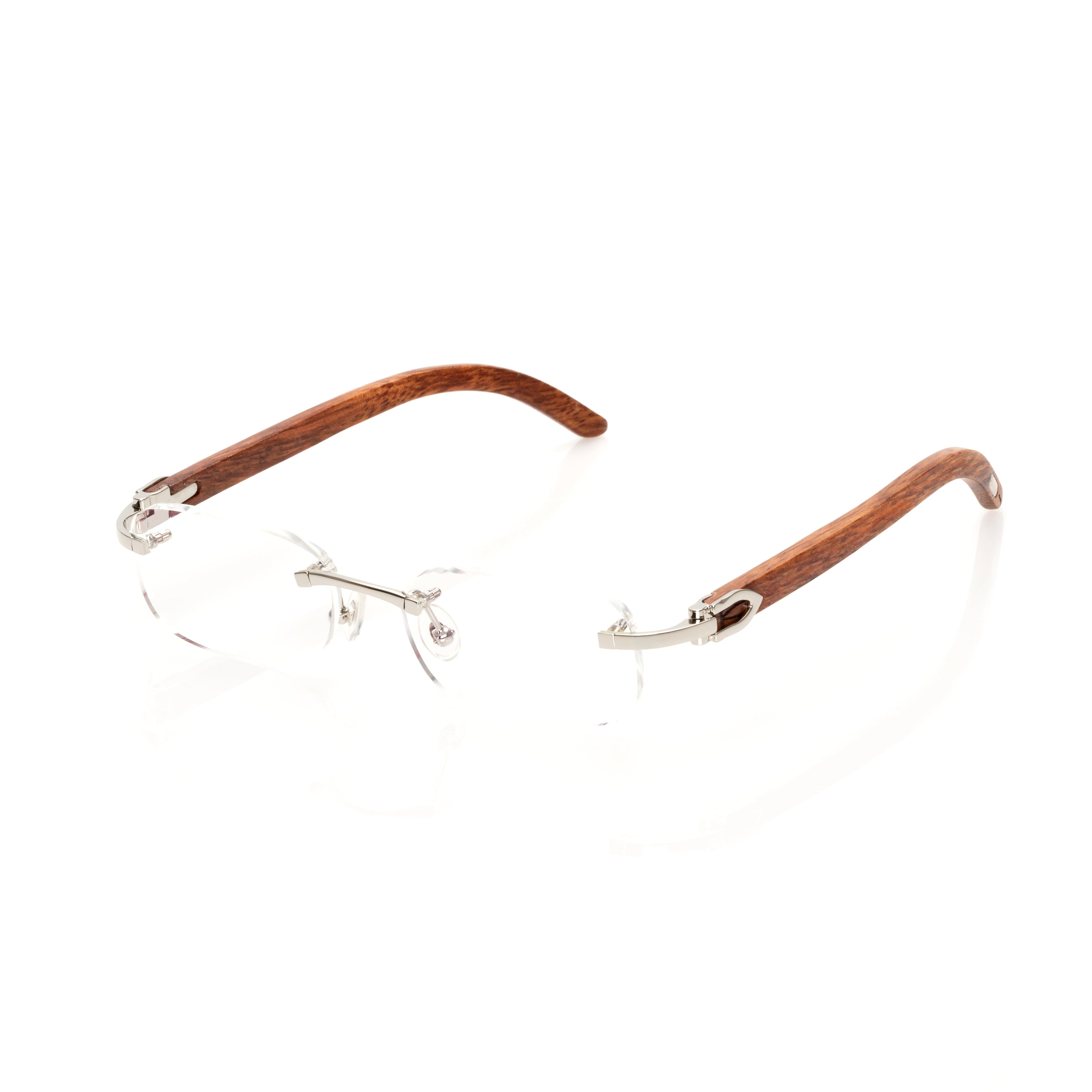 Lunettes Sans Cerclage — Bois Rouge & Argent