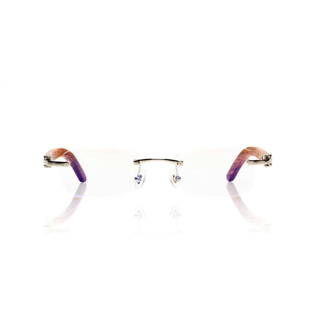 Lunettes Sans Cerclage — Bois Rouge & Argent