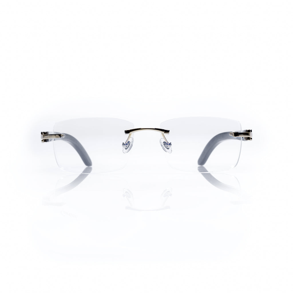 Lunettes Sans Cerclage — Métal Argenté & Branches Bois Bleu