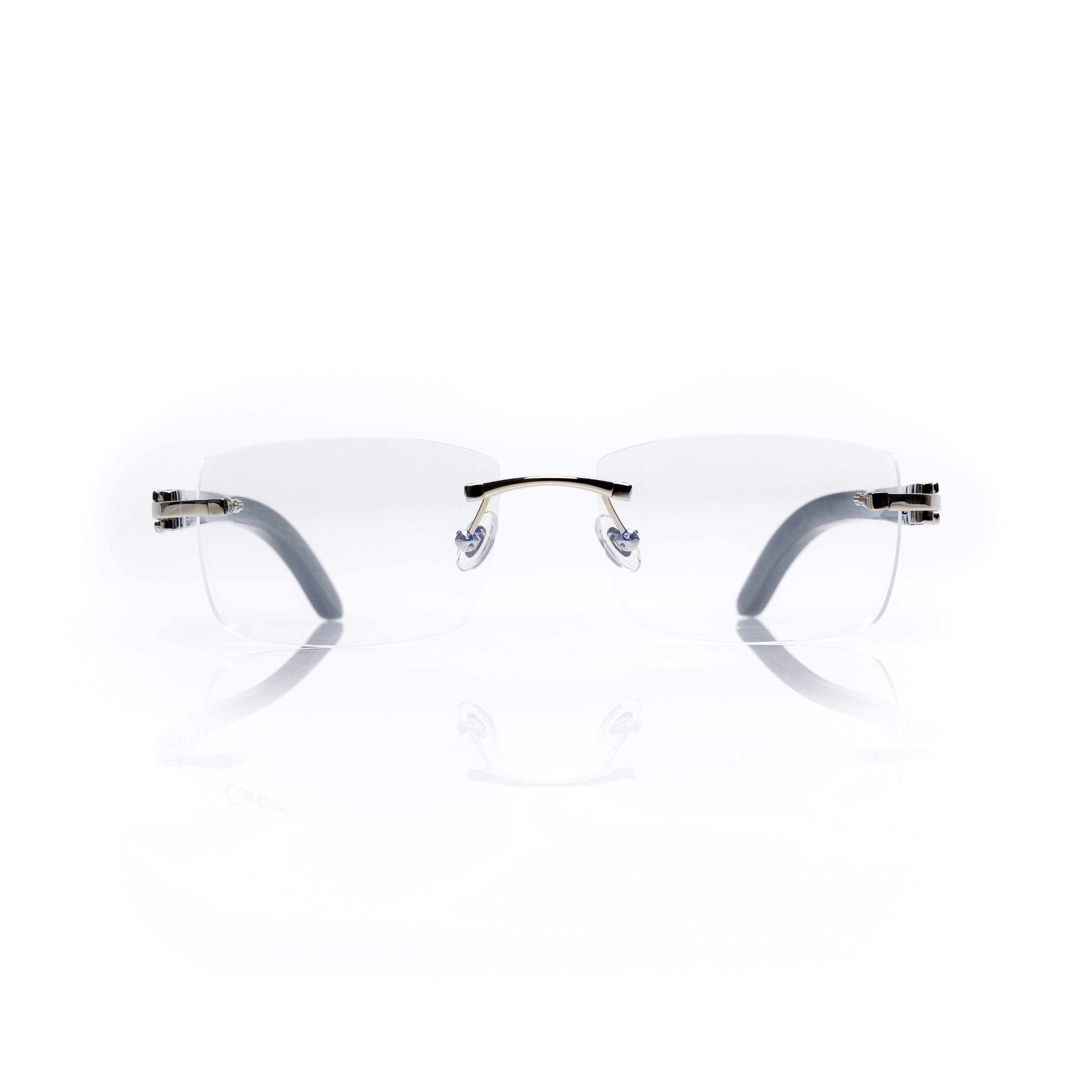 Lunettes Sans Cerclage — Métal Argenté & Branches Bois Bleu