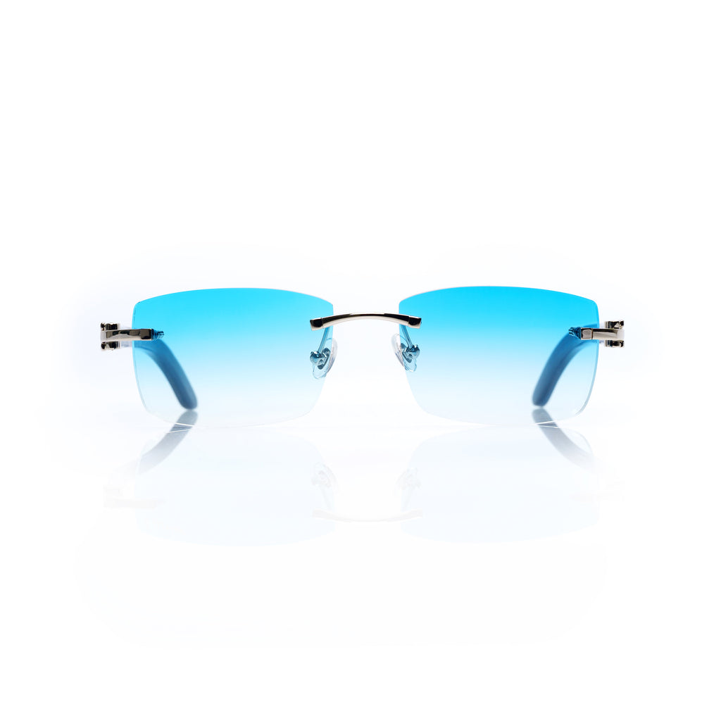Lunettes Sans Cerclage — Métal Argenté & Branches Bois Bleu