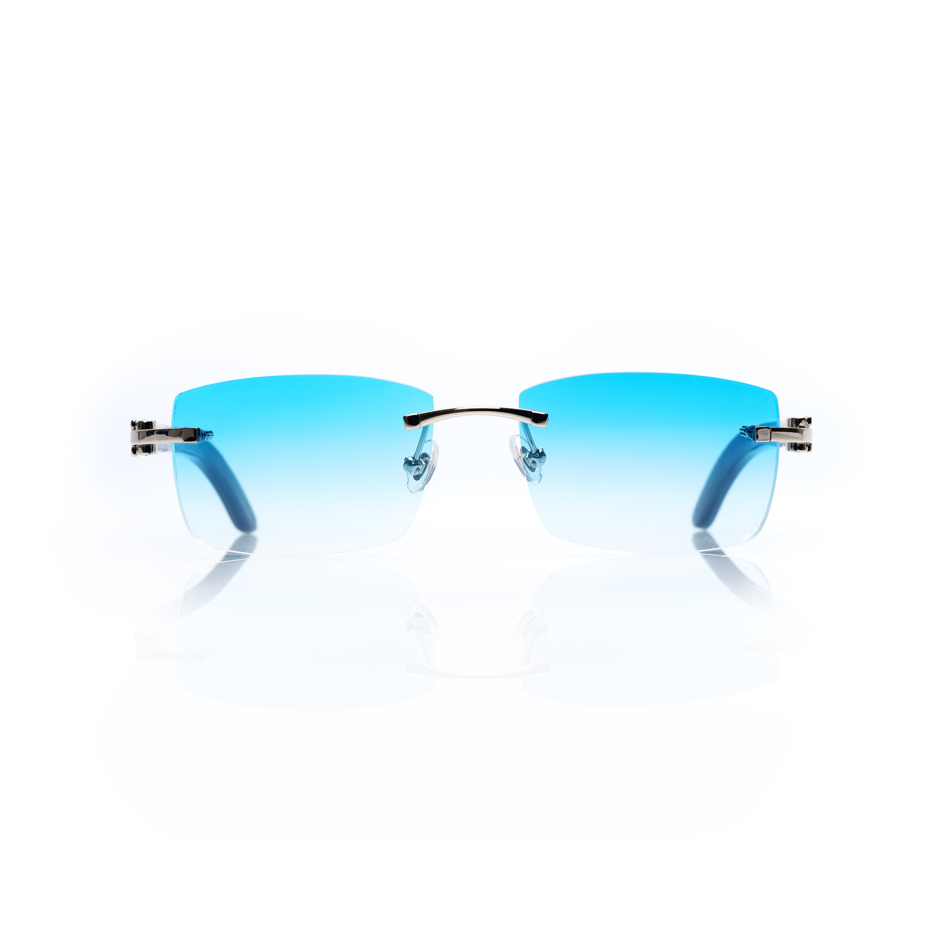 Lunettes Sans Cerclage — Métal Argenté & Branches Bois Bleu