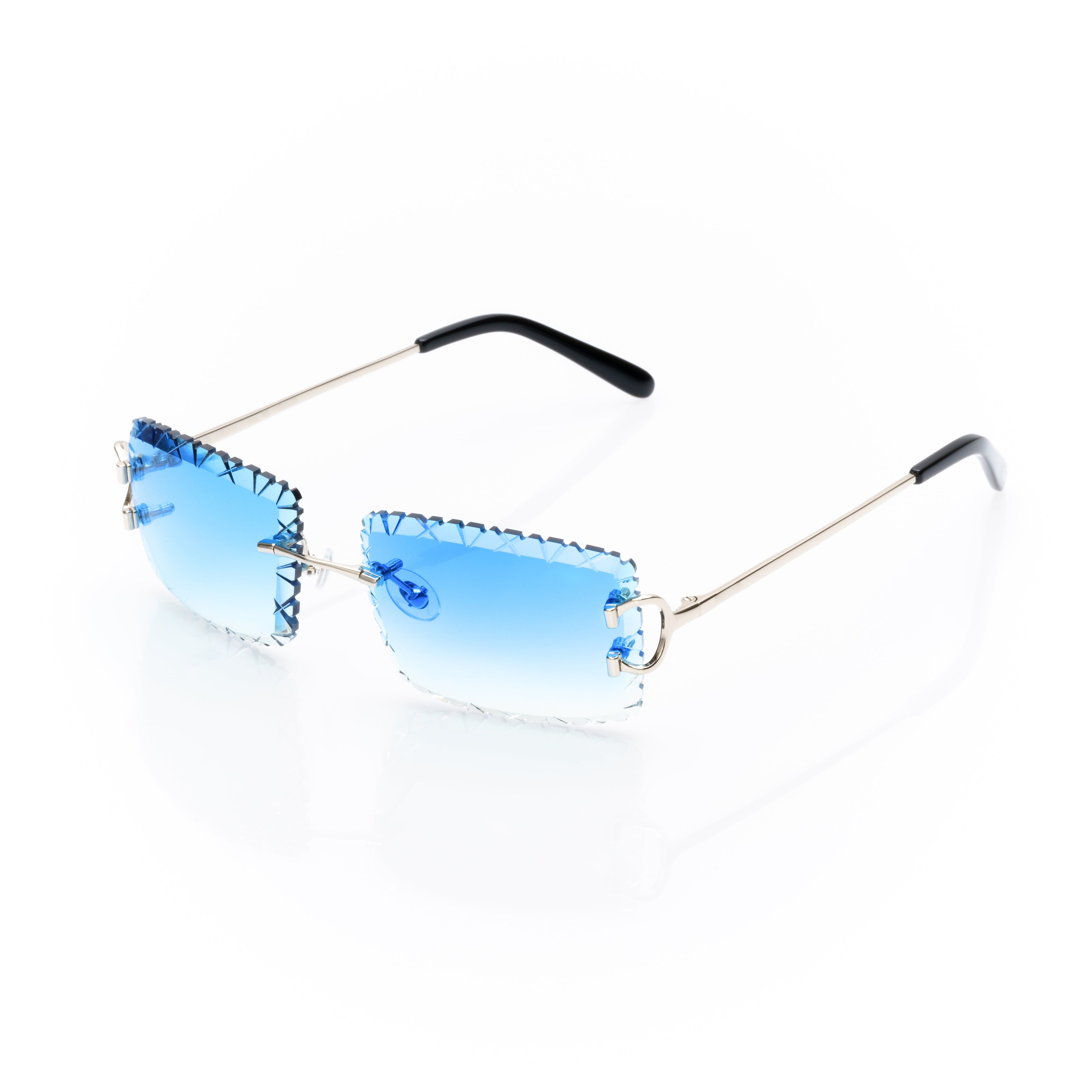 Lunettes Sans Cerclage — Métal Argenté & Verres Bleu Taillés