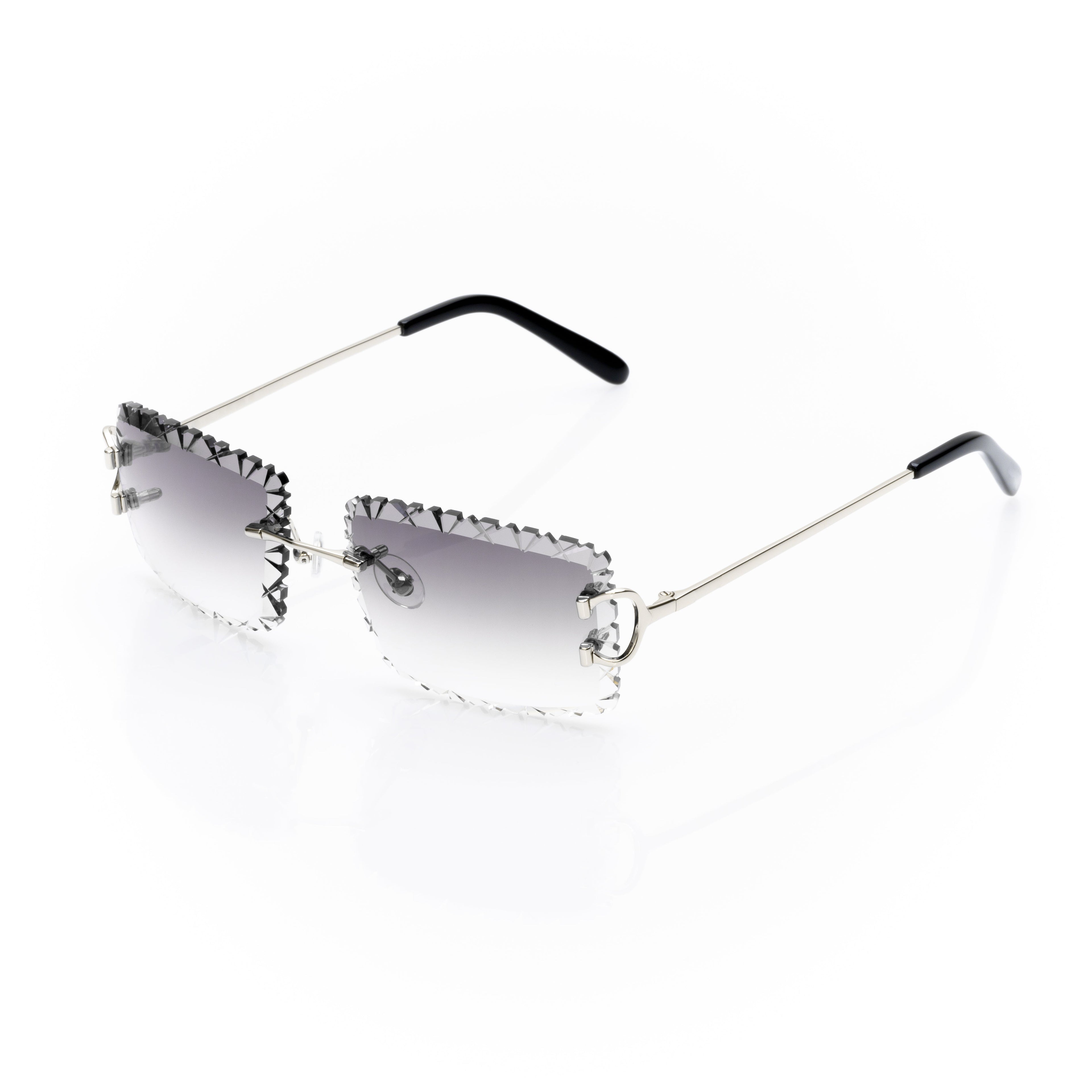 Lunettes Sans Cerclage — Métal Argenté & Verres Bleu Taillés