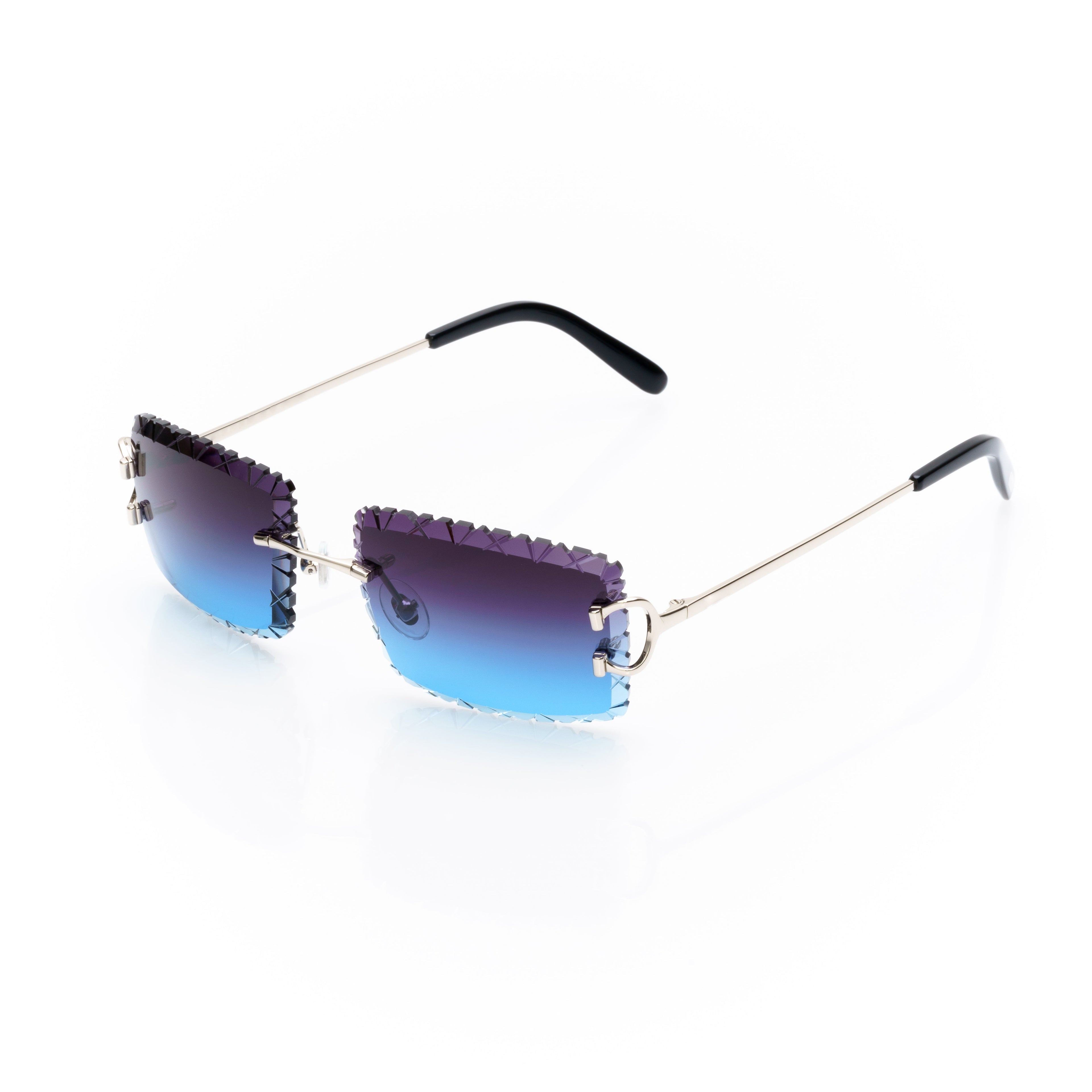 Lunettes Sans Cerclage — Métal Argenté & Verres Bleu Taillés