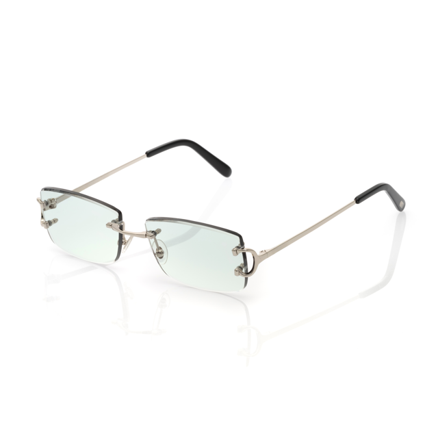 Lunettes Sans Cerclage — Métal Argenté & Verres Vert d'Eau