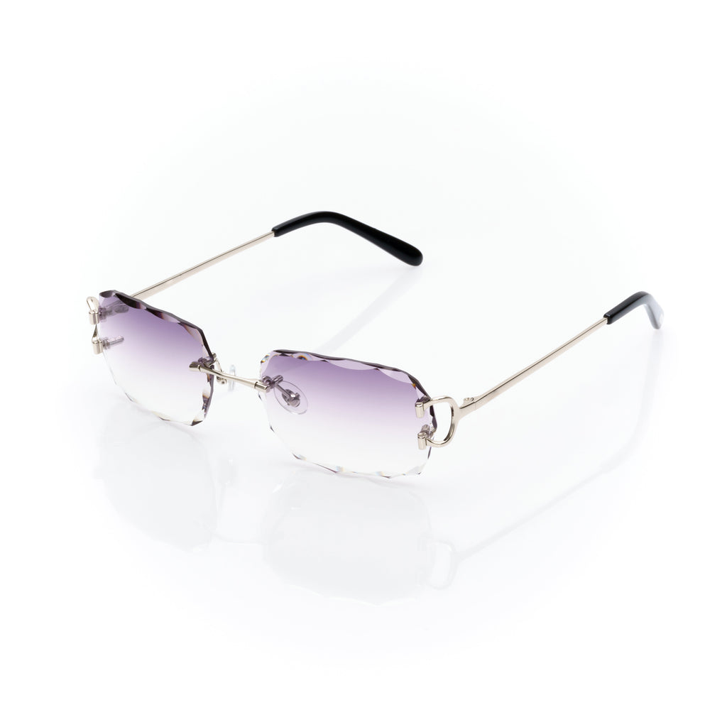 Lunettes Sans Cerclage — Métal Argenté & Verres Violet Taillés
