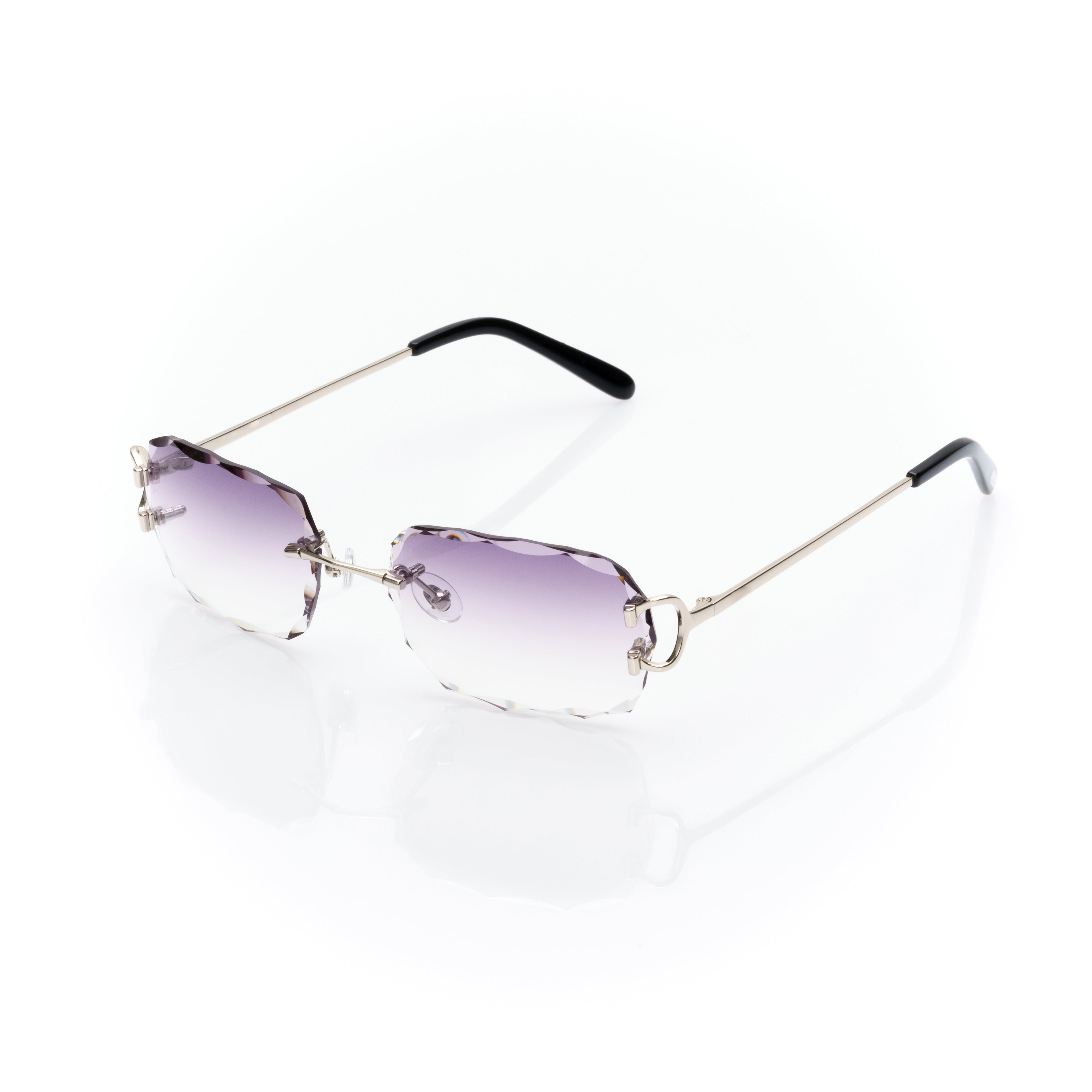 Lunettes Sans Cerclage — Métal Argenté & Verres Violet Taillés