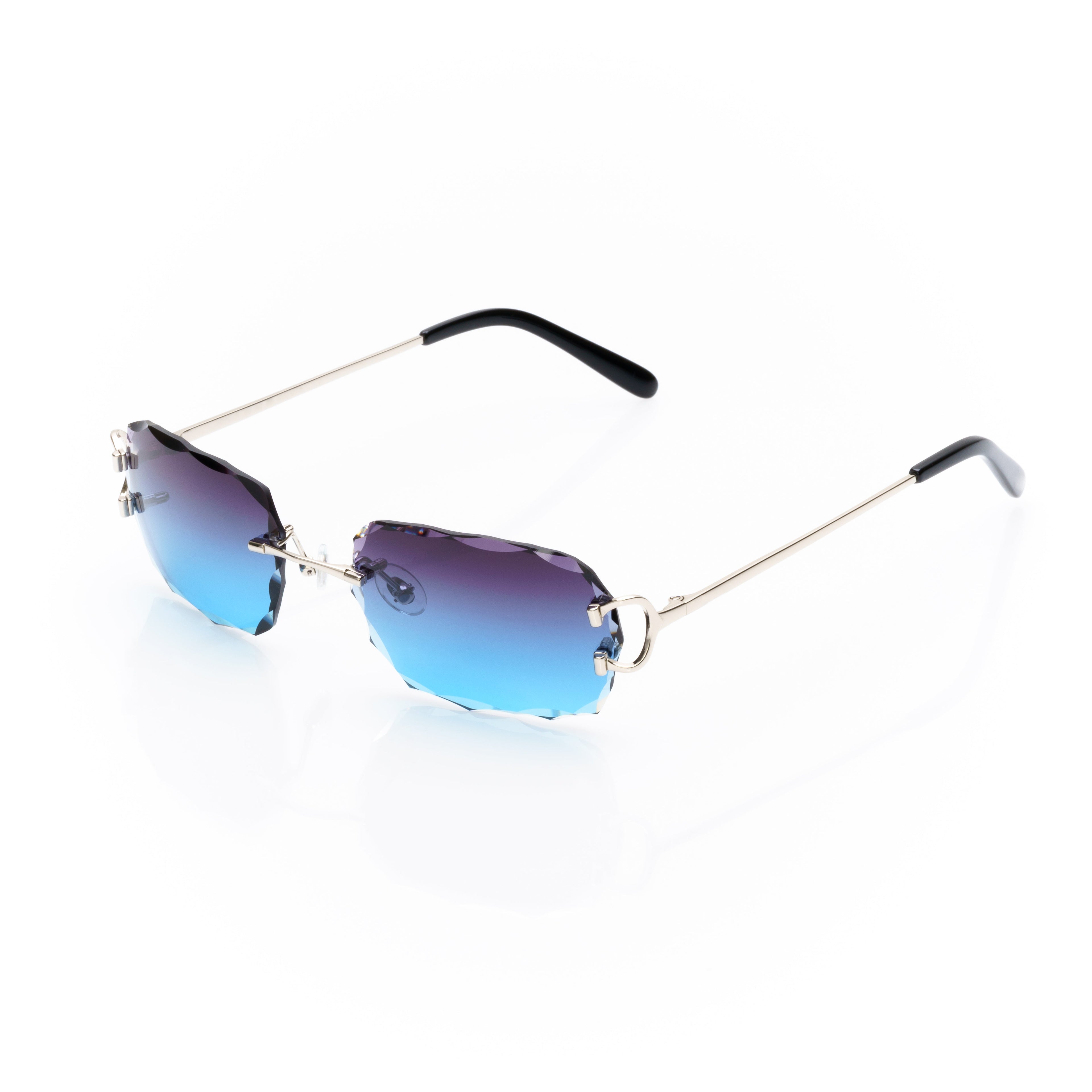 Lunettes Sans Cerclage — Métal Argenté & Verres Violet Taillés