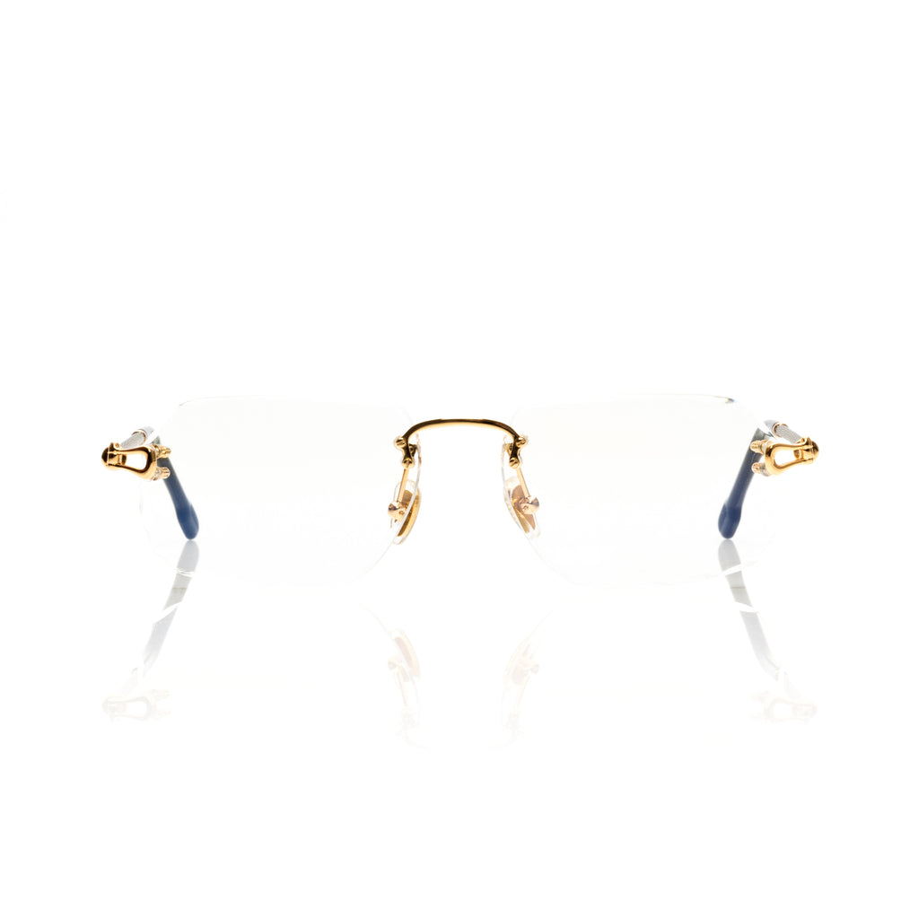 Lunettes Sans Cerclage — Métal Doré & Branches Bleues