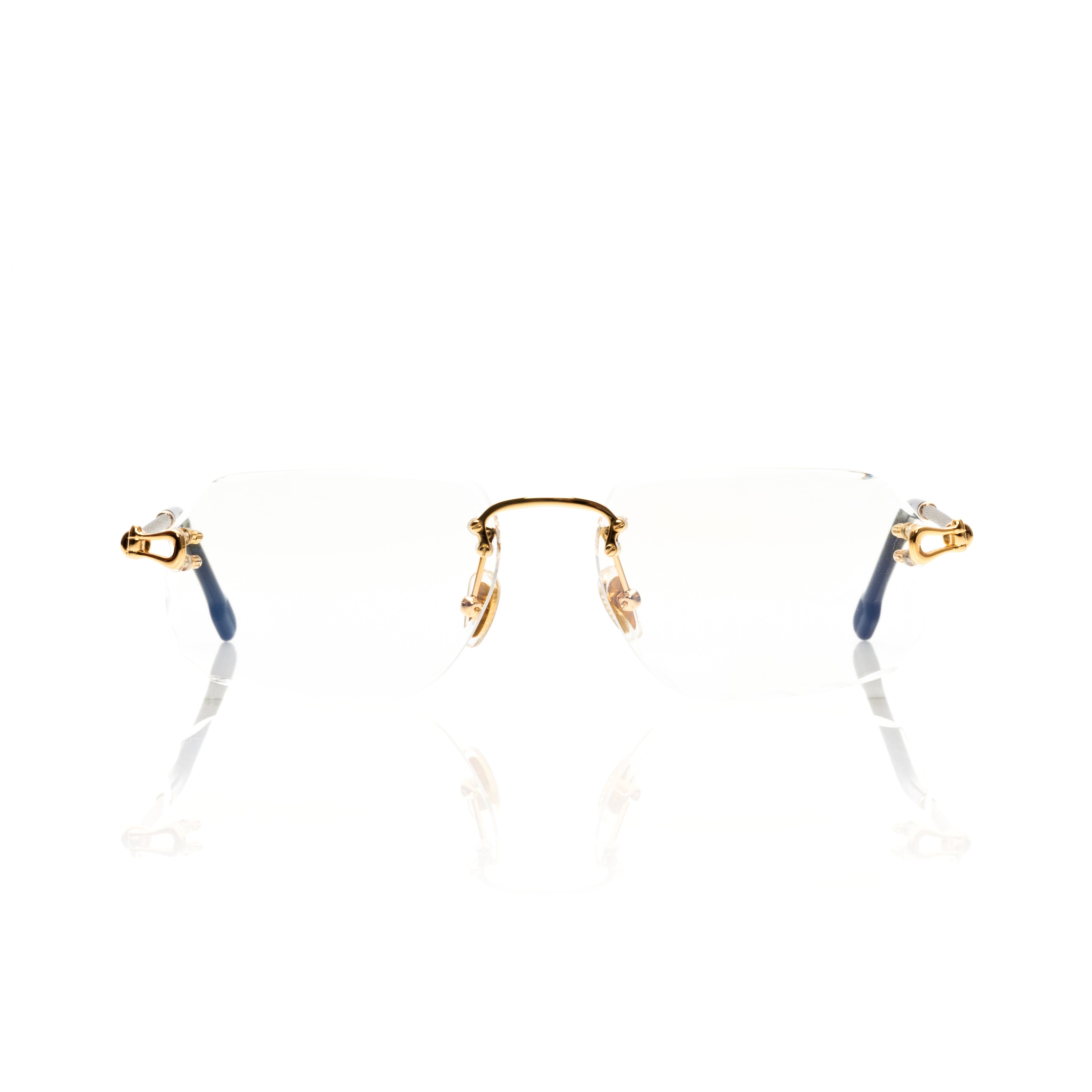 Lunettes Sans Cerclage — Métal Doré & Branches Bleues