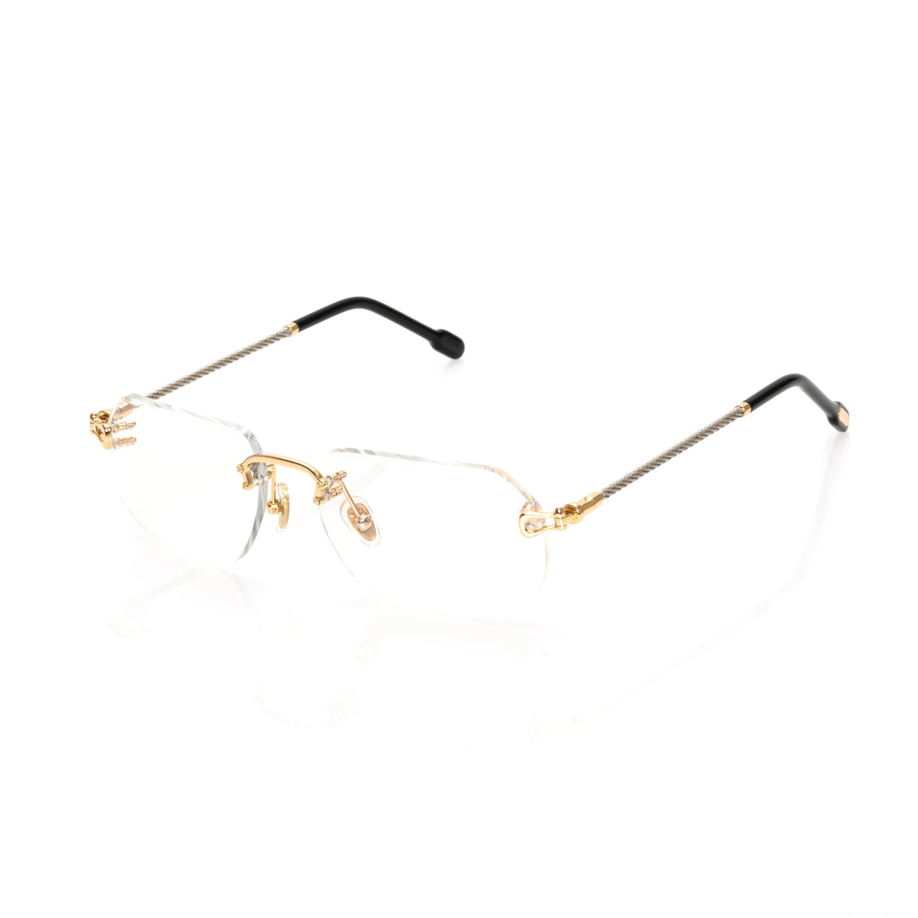 Lunettes Sans Cerclage — Métal Doré & Branches Bleues