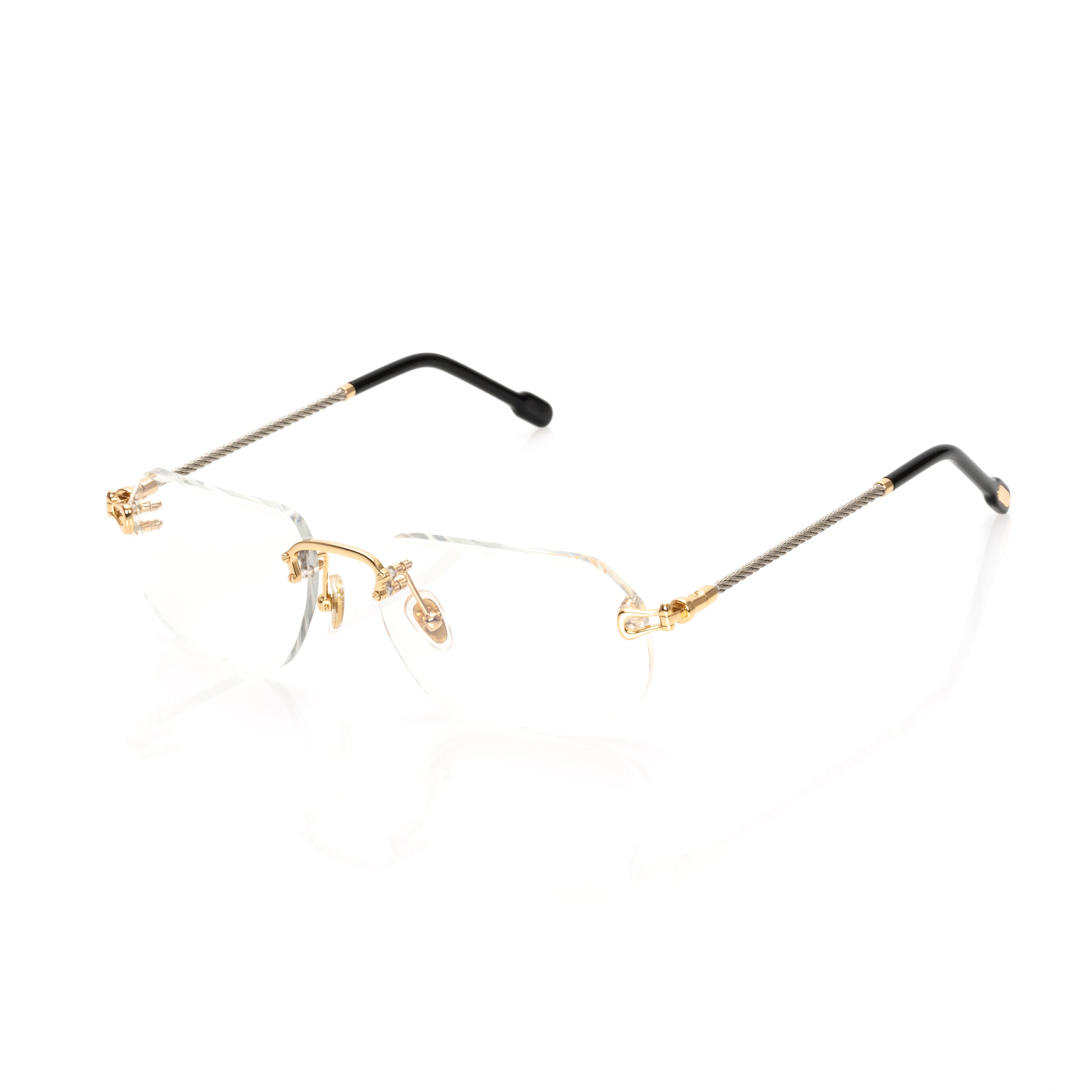 Lunettes Sans Cerclage — Métal Doré & Branches Bleues