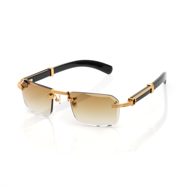 Lunettes Sans Cerclage — Métal Doré & Branches Bois Noir